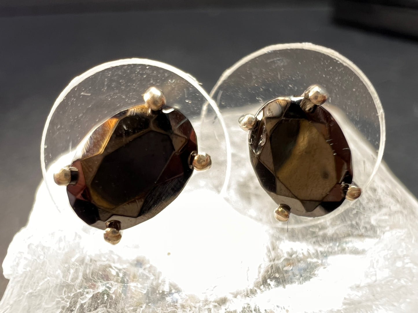 New Elite Shungite Rhodium Over Sterling Silver Oval Stud Earrings .90ctw