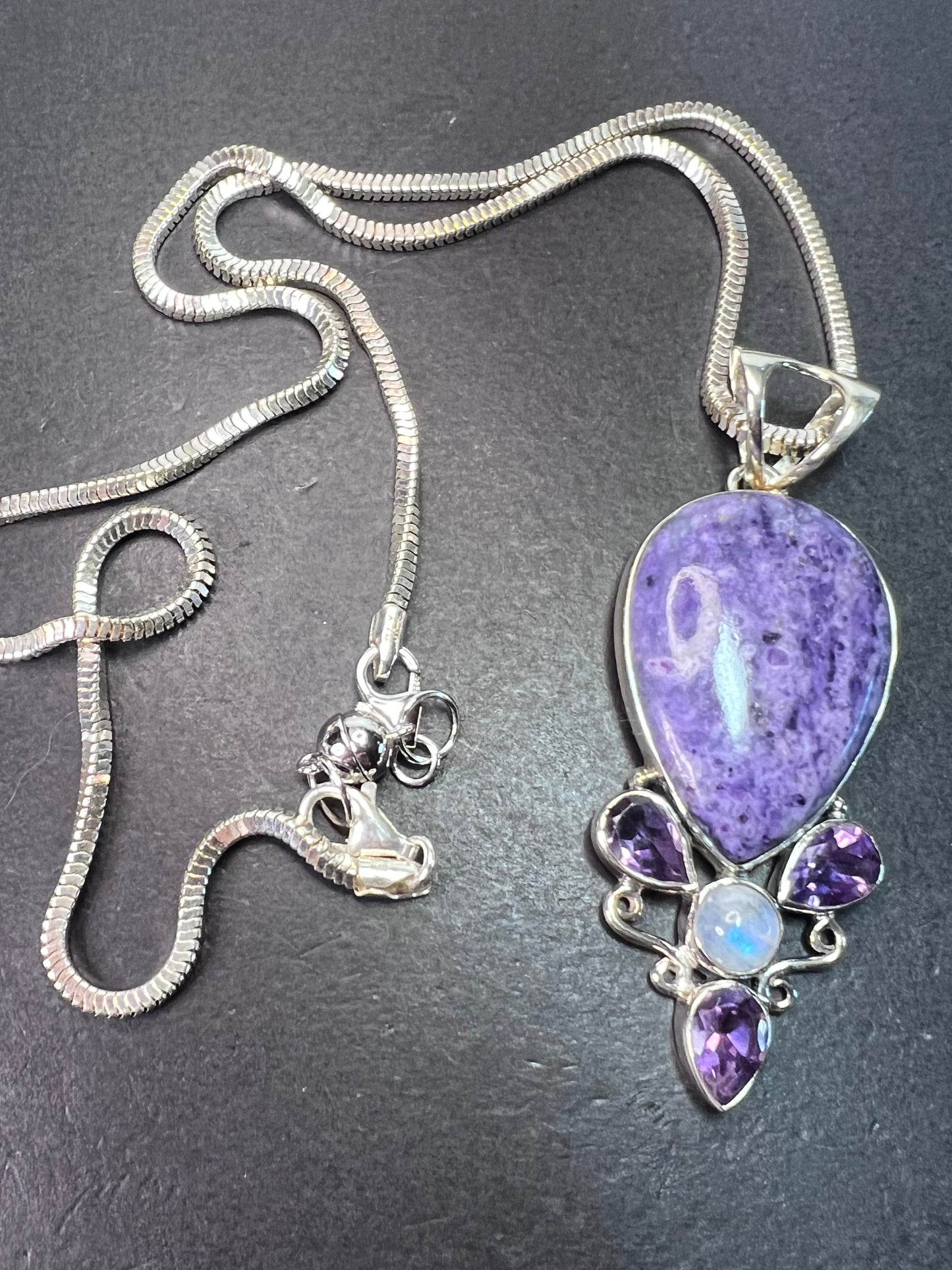 Arya designer stichtite and amethyst Sterling silver necklace