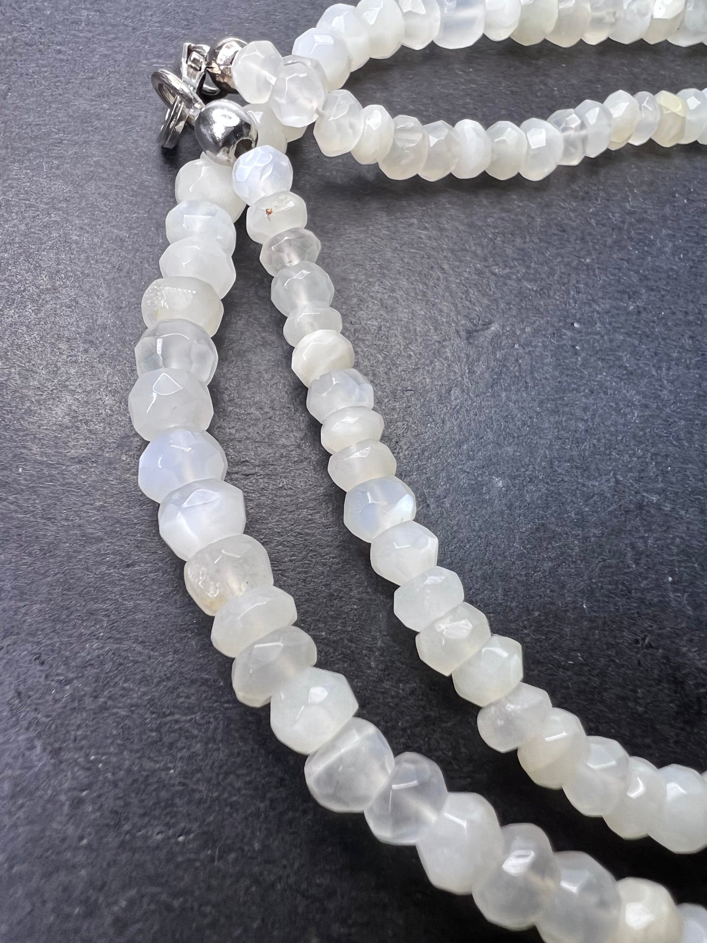 Faceted white moonstone necklace with sterling silver clasp