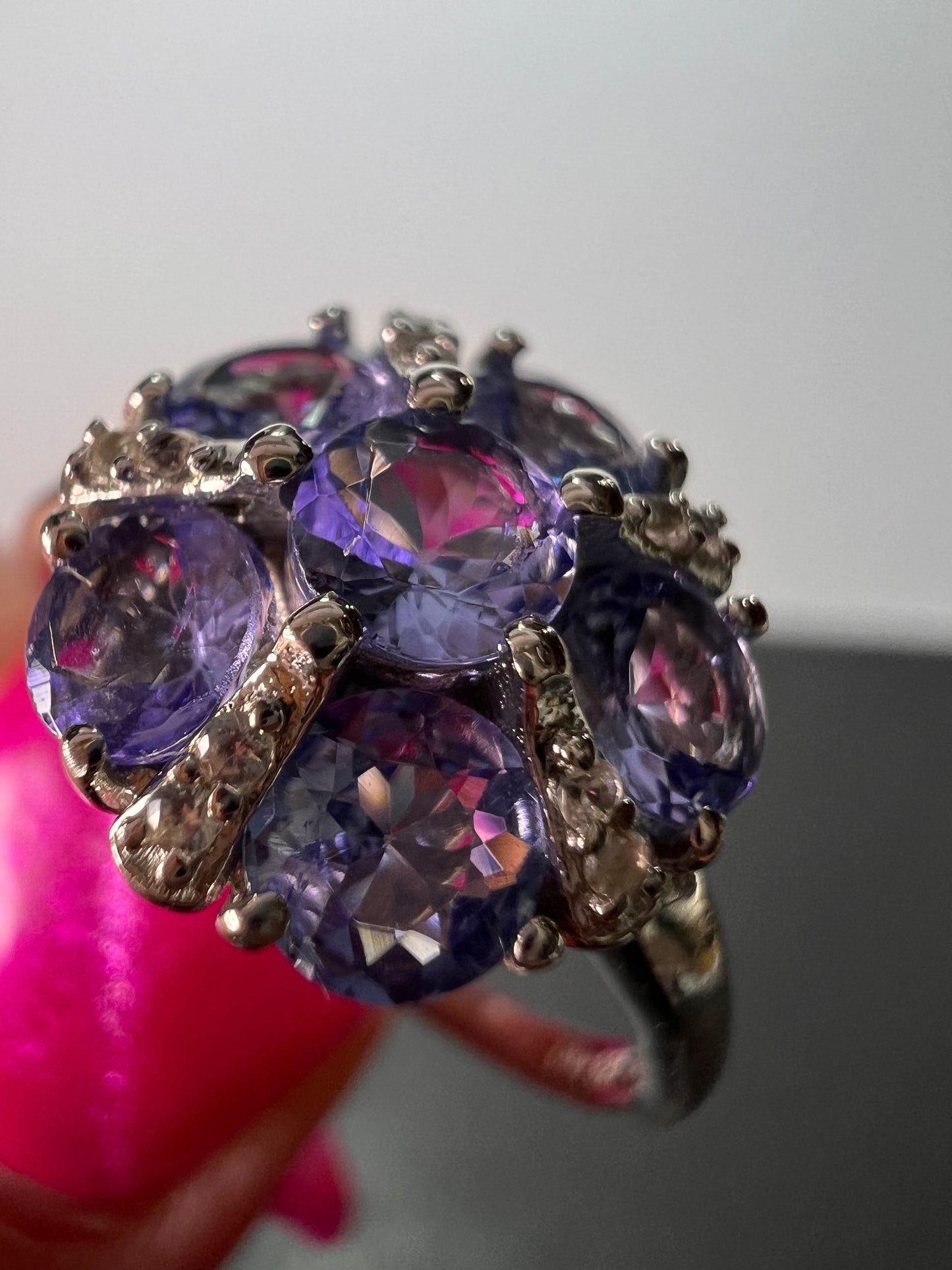 Tanzanite and zircon sterling silver ring size 9