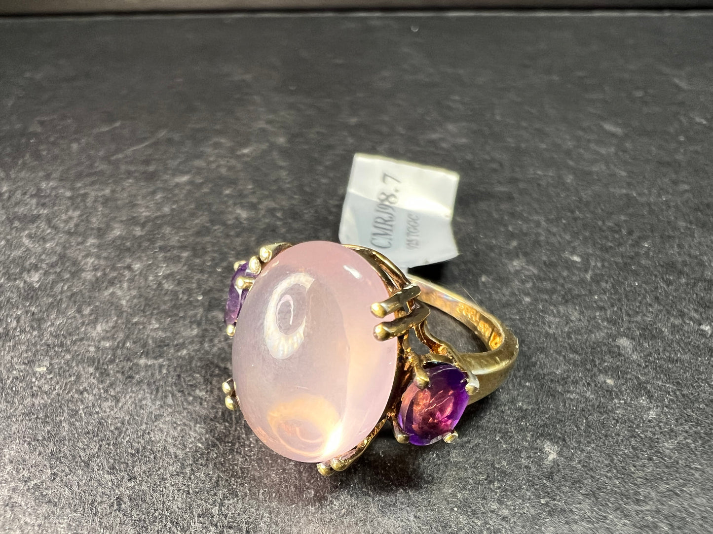 Rose Quartz & Amethyst Gold Plated 925 Ring Size 7 NWT