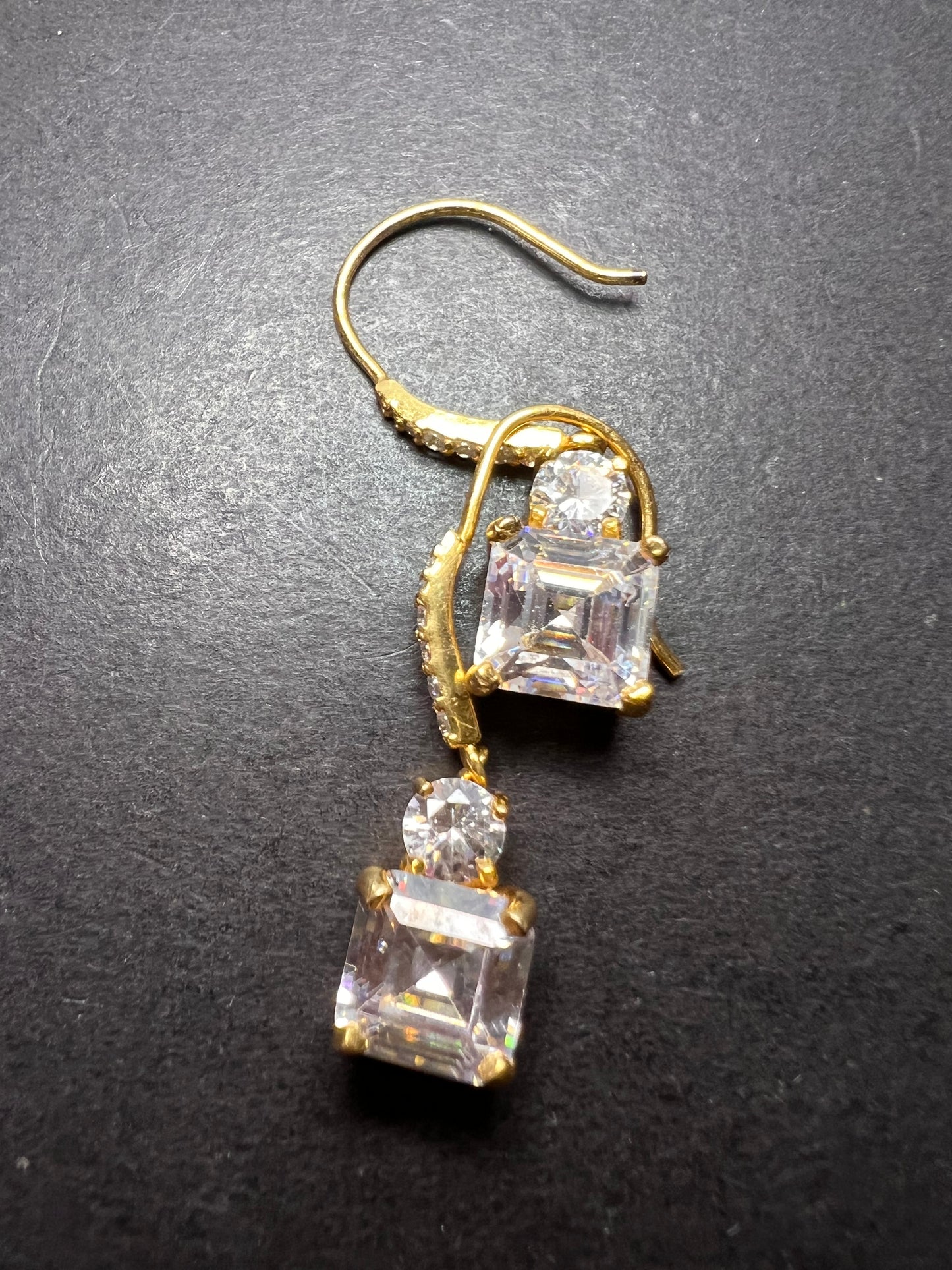 White Cubic Zirconia Asscher Cut 18k Yellow Gold Over Sterling Silver Dangle Earrings 9.40ctw