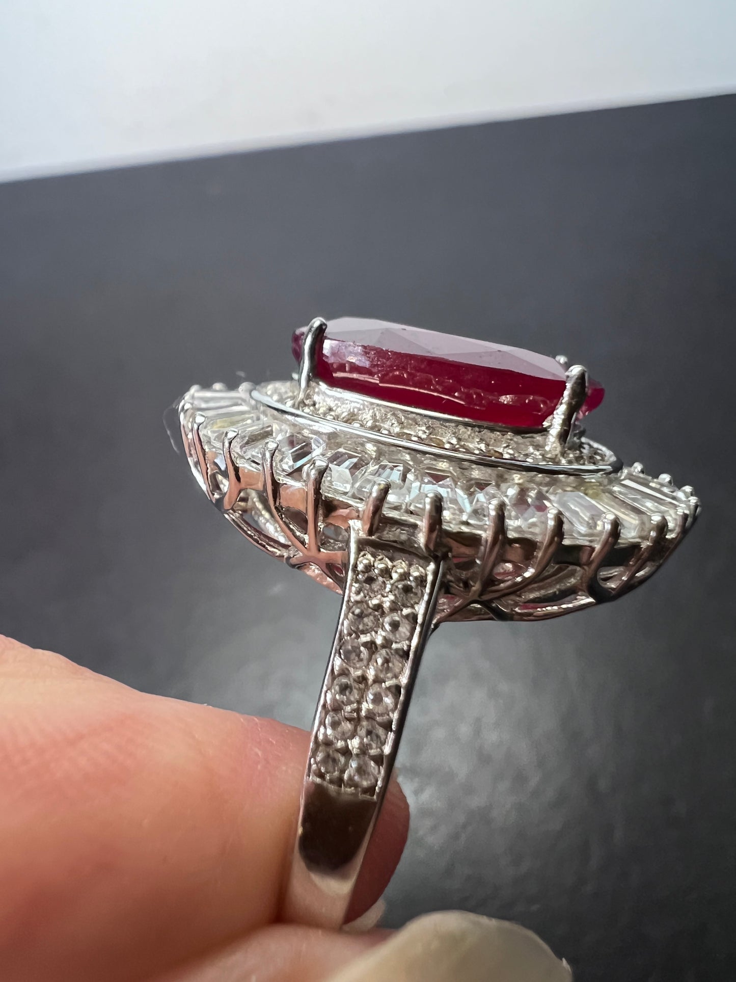 Niassa Ruby (FF) and White Zircon Ballerina Ring in Platinum Over Sterling Silver 10.00 ctw size 9