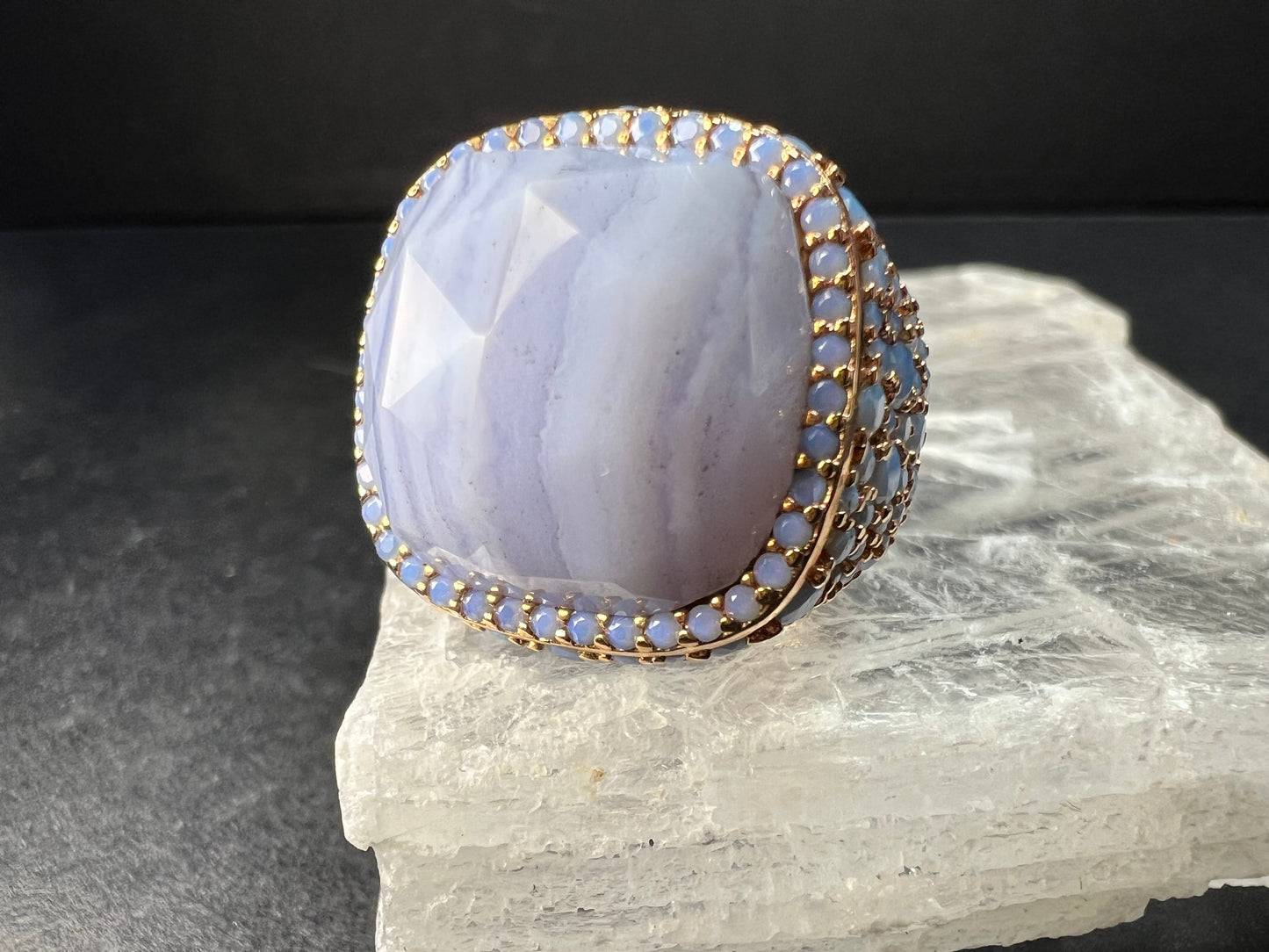 New With Tag Blue Lace Agate 18K Rose Gold Plated Ring Size 7