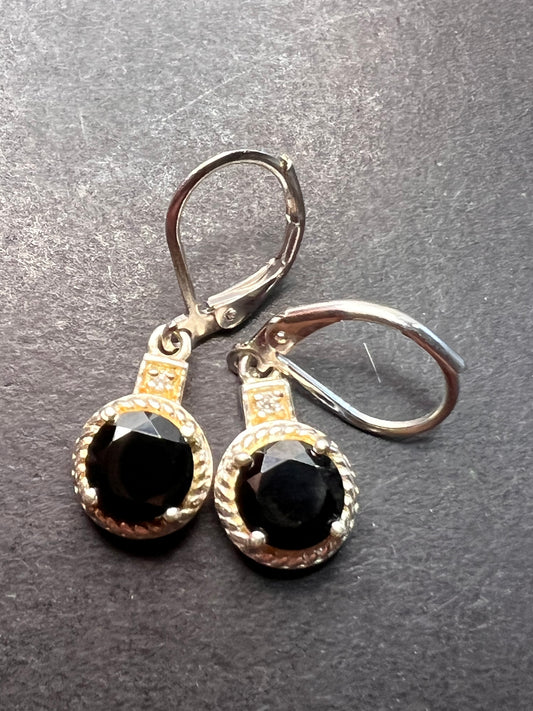 Thai black spinel and zircon lever back earrings in sterling silver with stainless steel lever backs 3.35 ctw