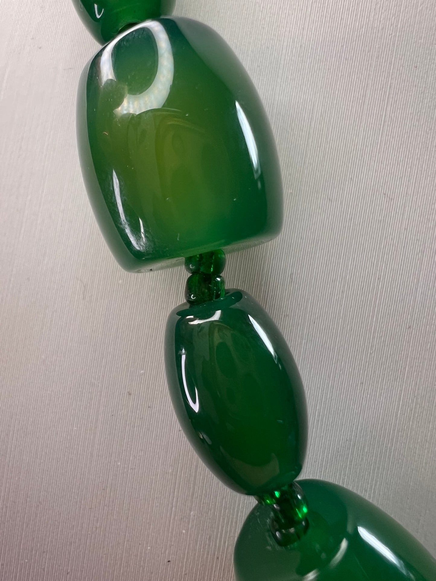 Green onyx beaded necklace with sterling silver toggle clasp