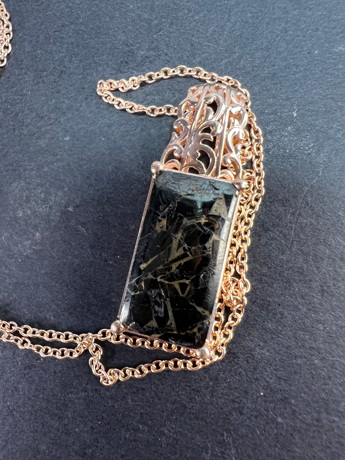 Matrix silver shungite pendant in rose gold over copper with magnets and chain *NEW*