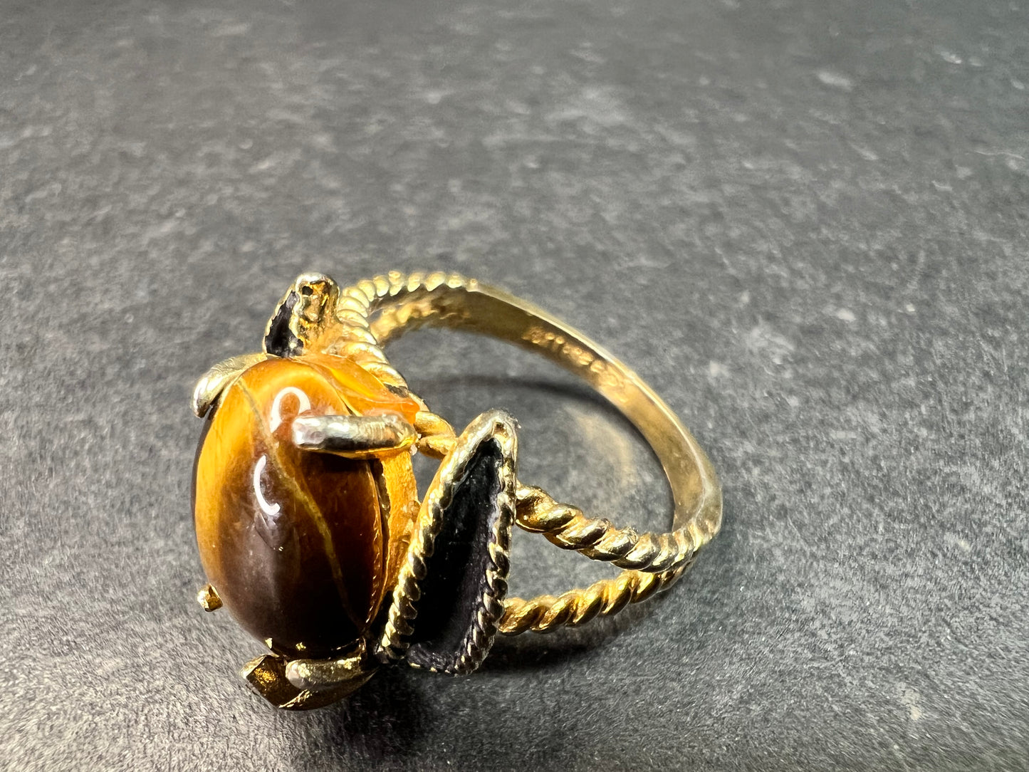 Vintage Espo Tiger’s Eye Ring Size 7.5 18K HGF Gold Filled Statement