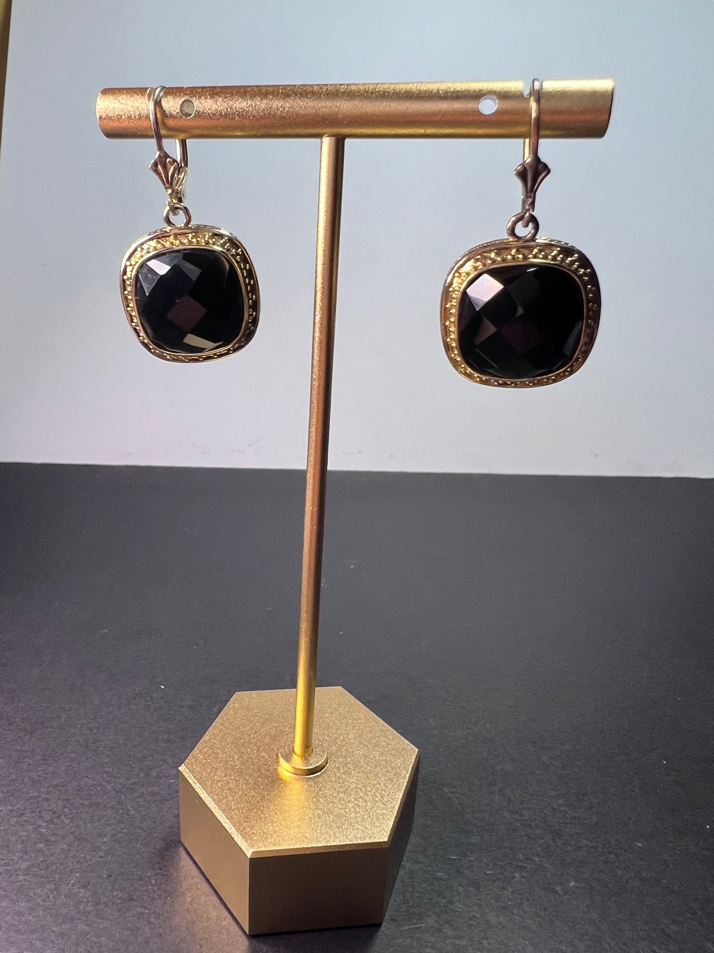 Black onyx vermeil lever back earrings