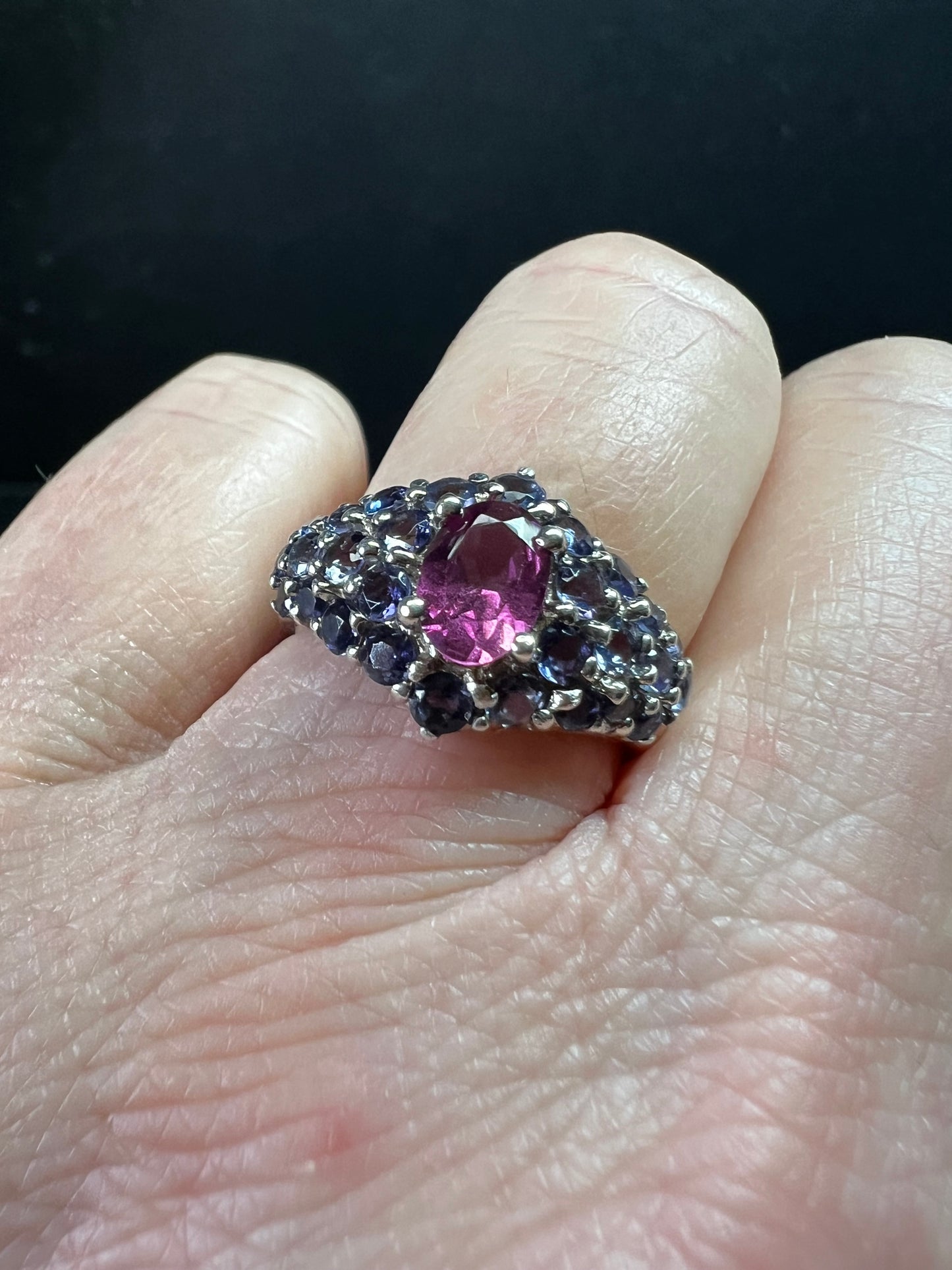 Pink Tourmaline Tanzanite Sterling Silver Cluster Ring Size 7