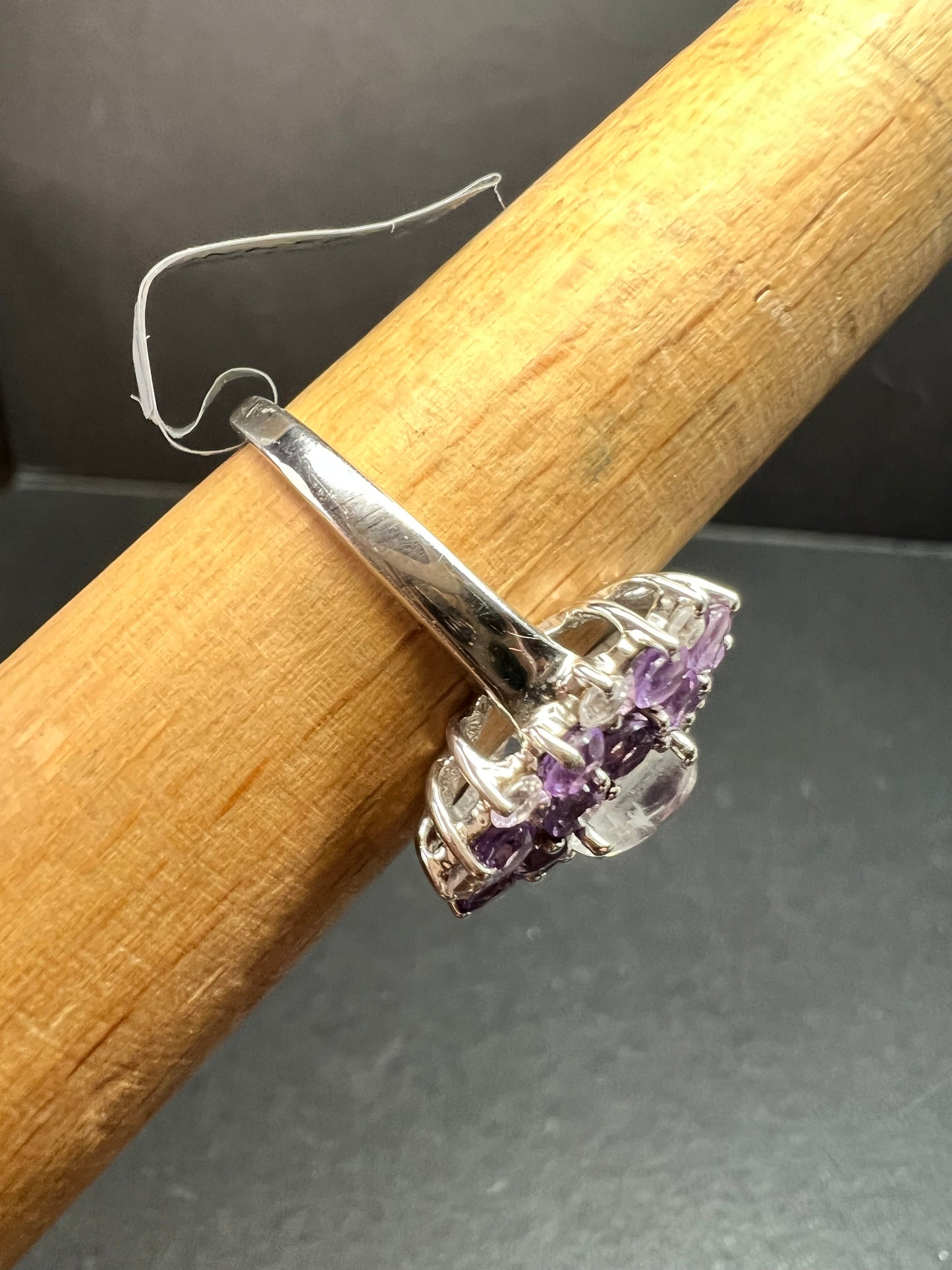 Rainbow Moonstone Amethyst White Topaz Sterling Ring Sz 9