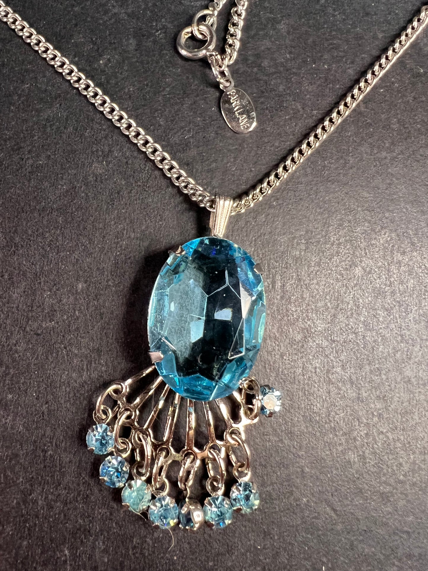 Vintage Park Lane Mid Century Blue Glass Chandelier Necklace 21”