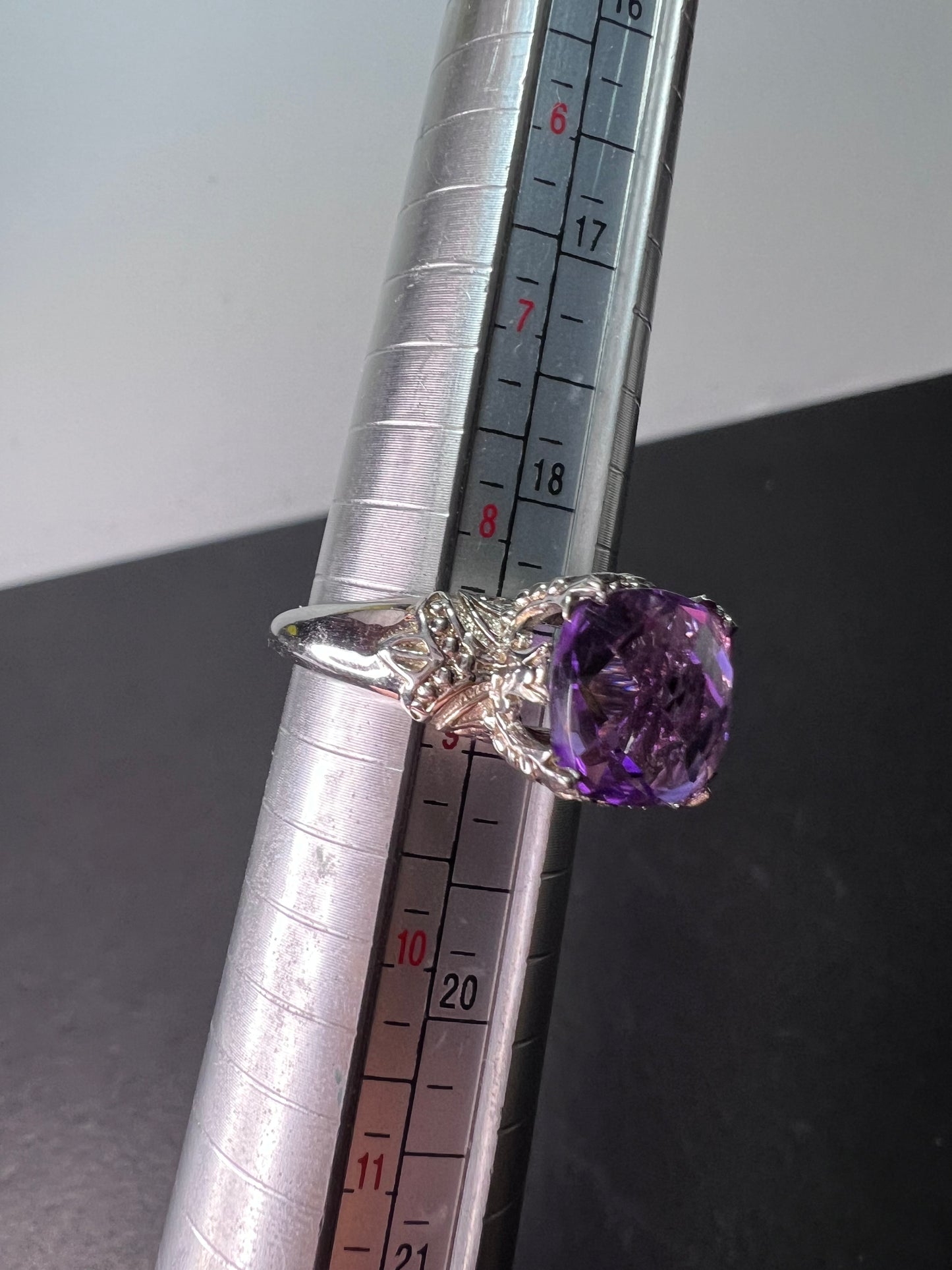 Amethyst cathedral crown setting sterling silver solitaire ring size 9