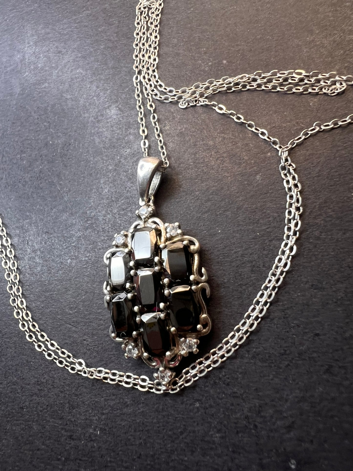 Elite shungite and white topaz sterling silver pendant and chain necklace