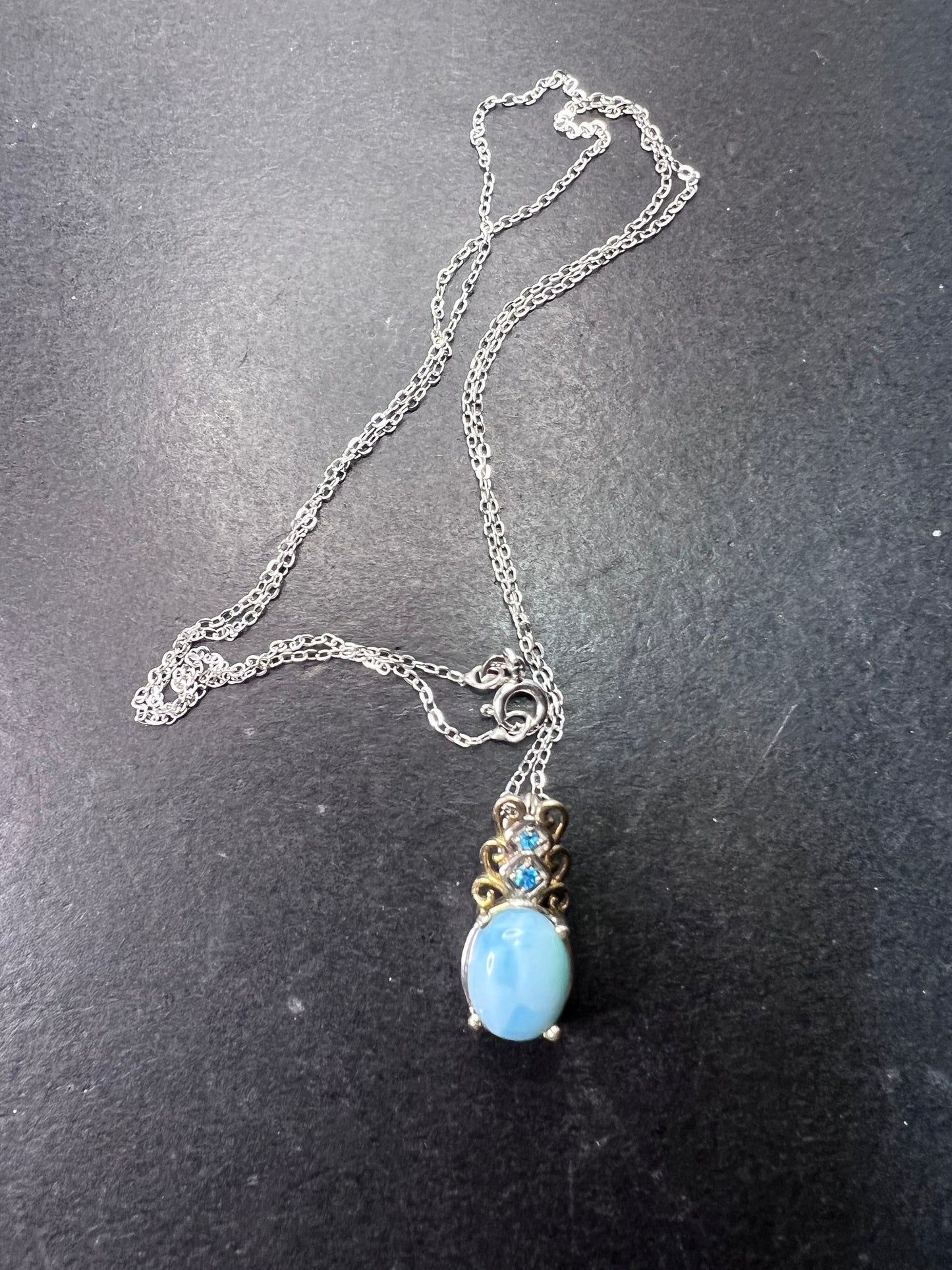 Larimar and neon blue apatite sterling silver pendant and 20 inch chain necklace