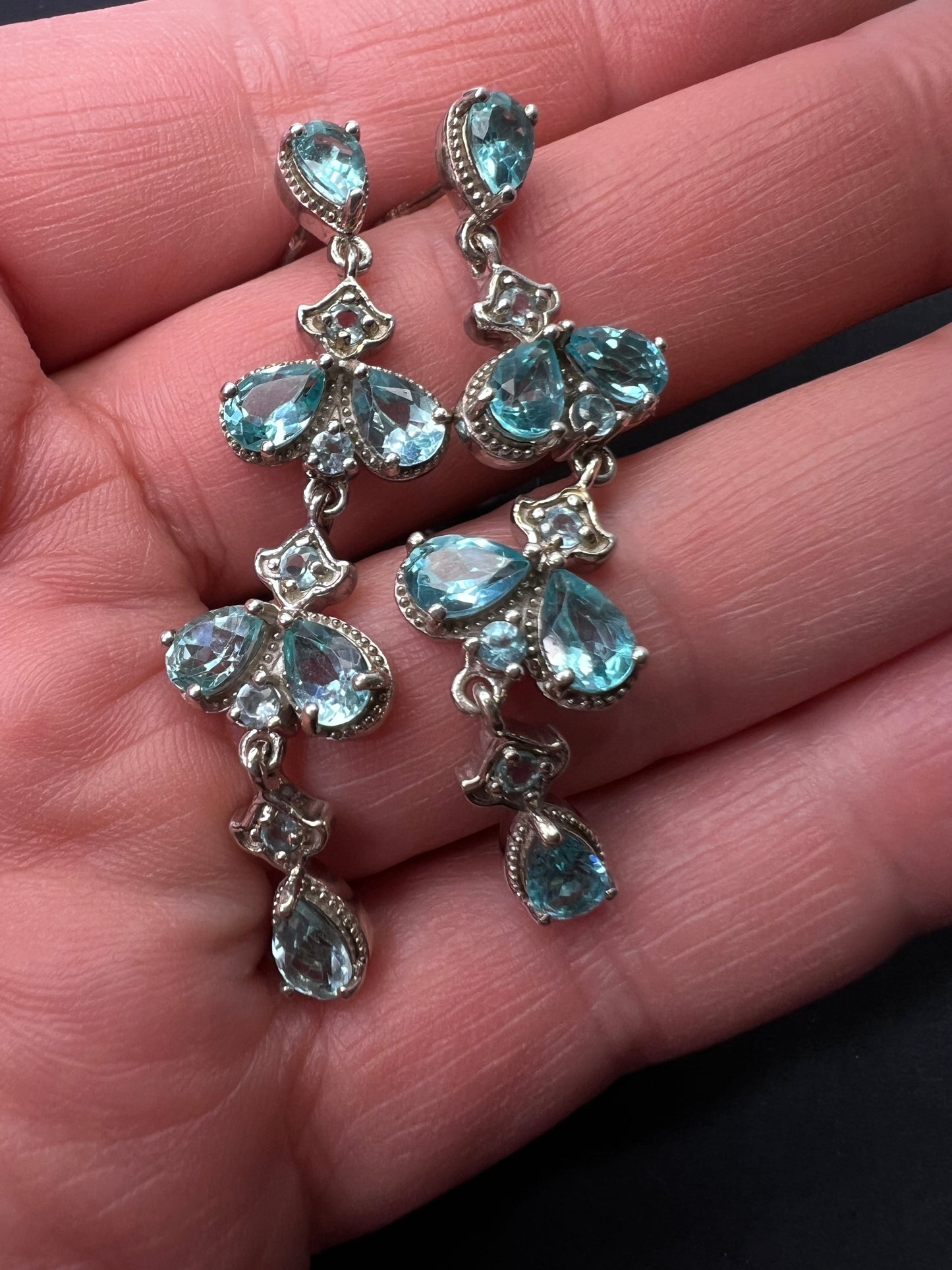 Blue apatite sterling silver chandelier earrings