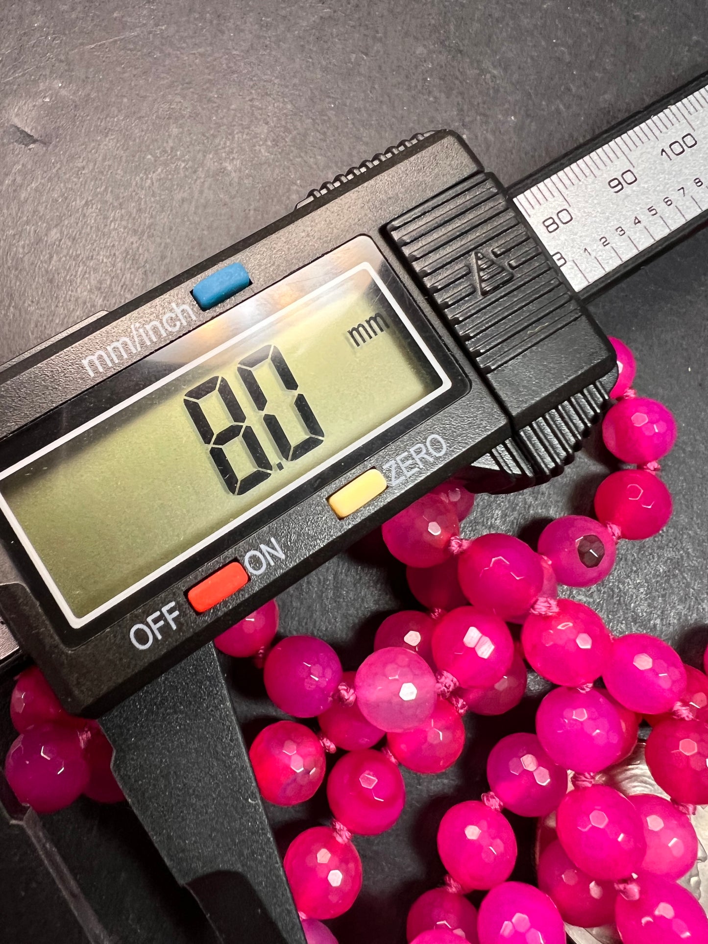 NEW fuchsia pink dyed agate 36 inch knotted bead necklace with sterling silver clasp