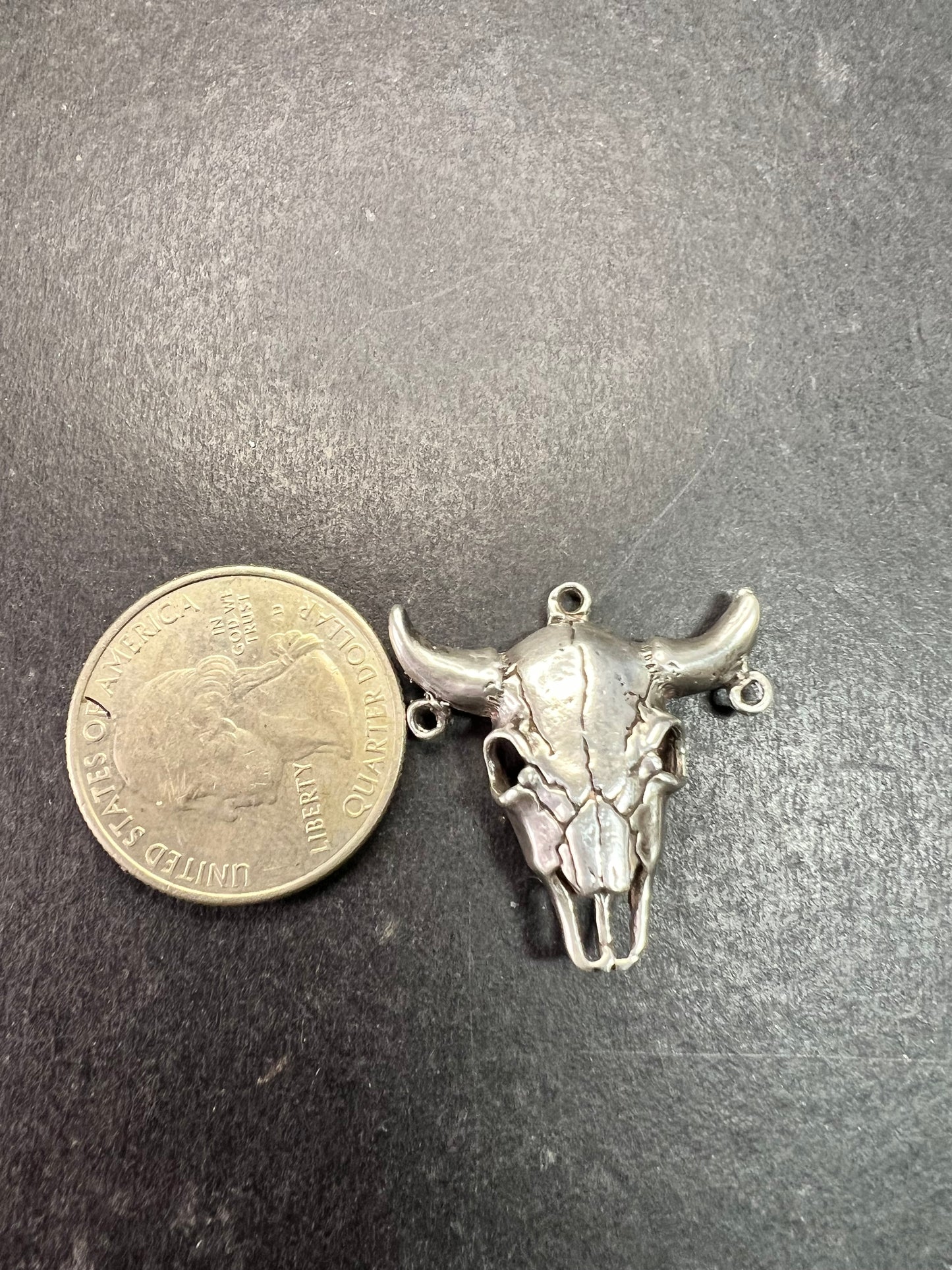 Vintage Sterling Silver Bull Skull Pendant Charm Jewelry Finding