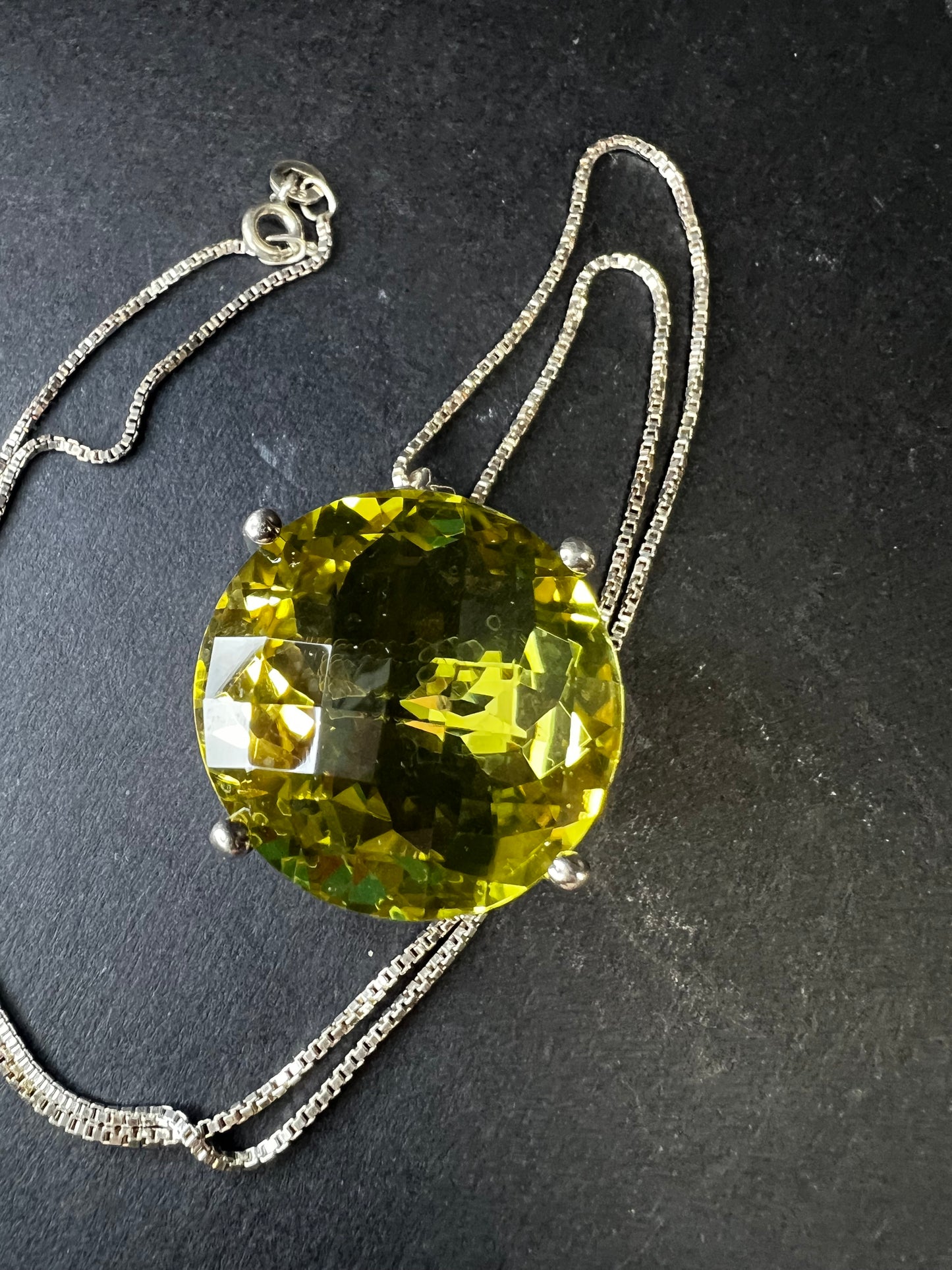 Huge Lemon Quartz Sterling Silver Statement Pendant Necklace 18” Chain