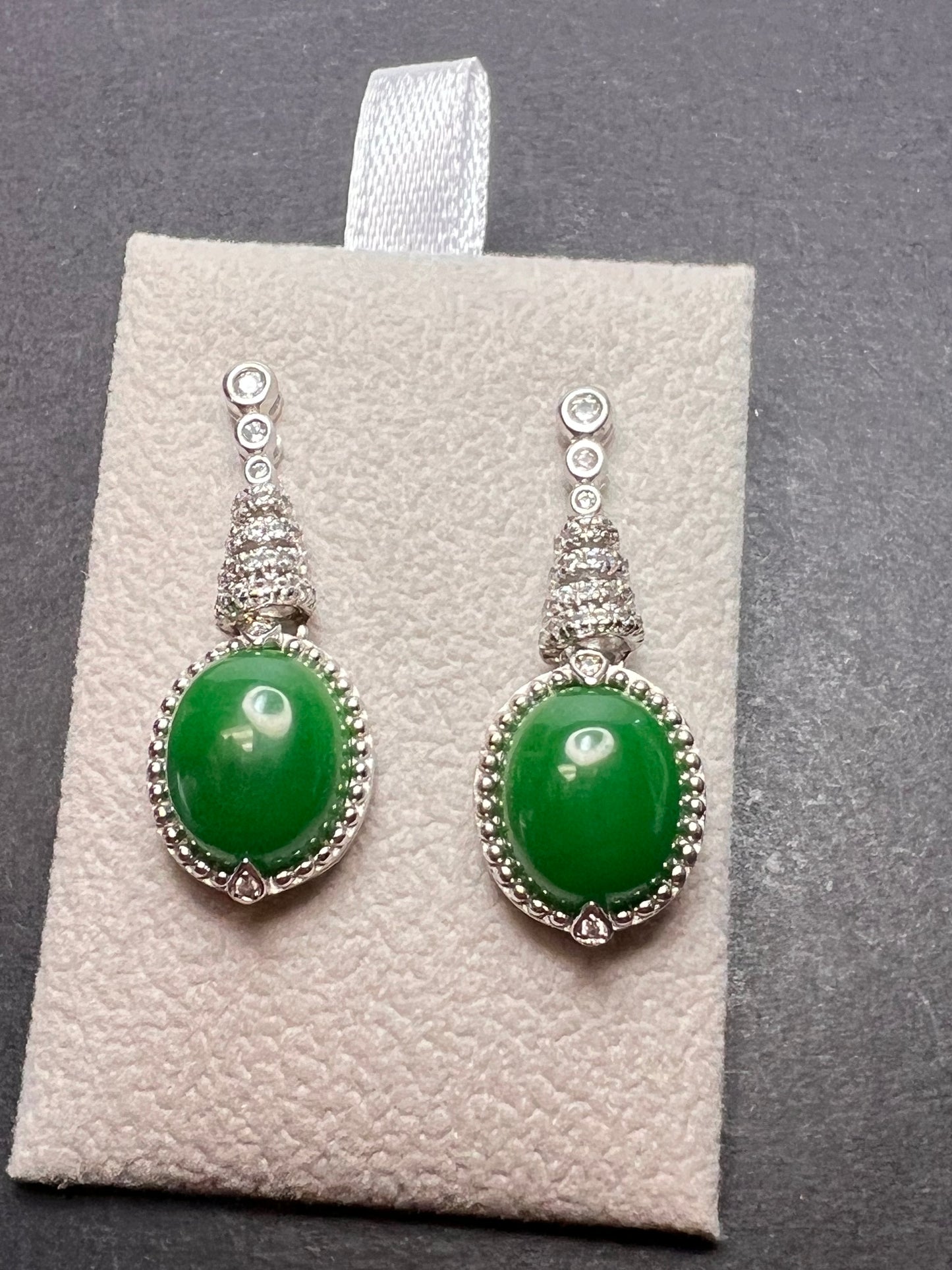 Green jade spiral drop sterling earrings