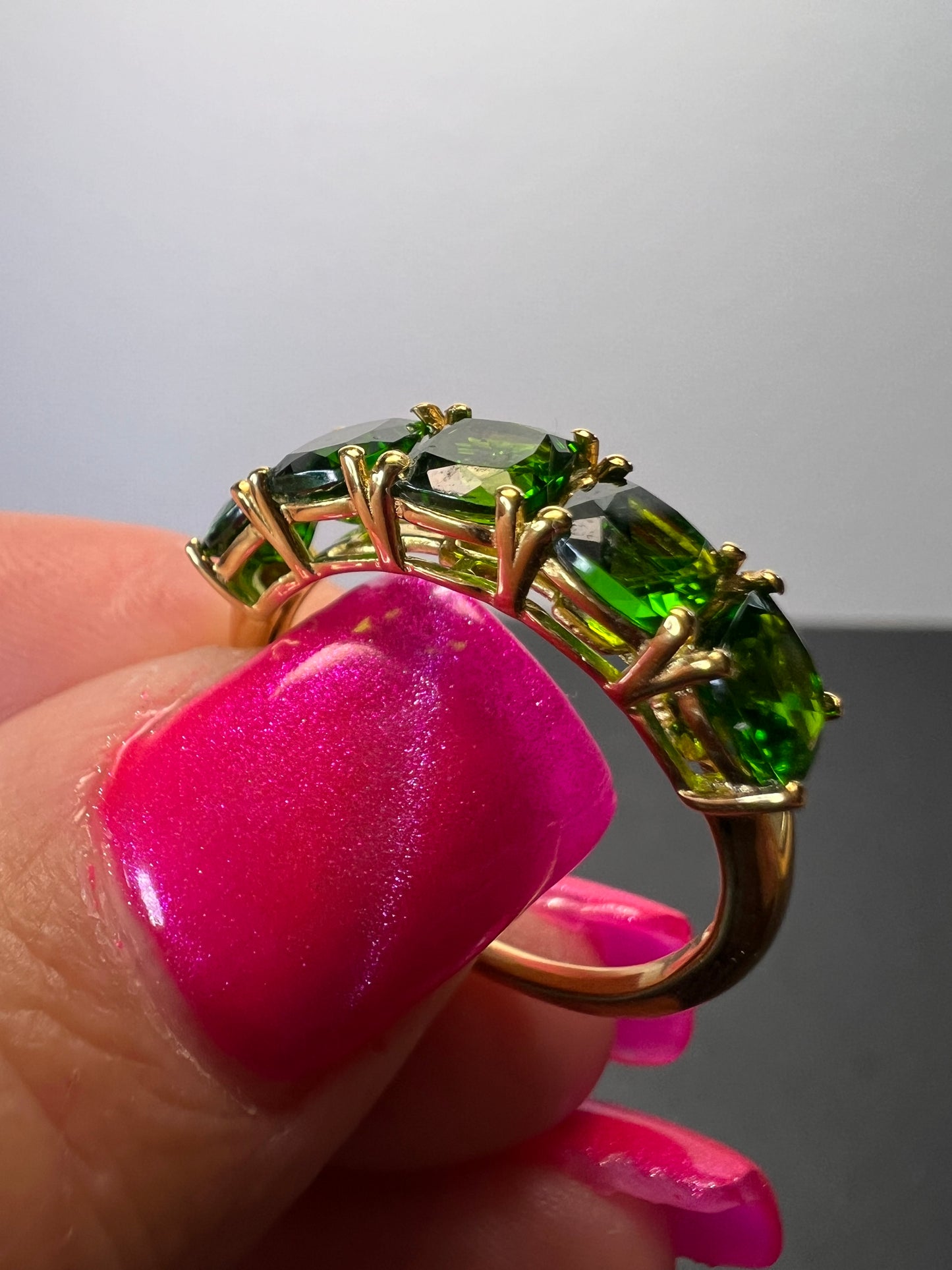 Natural Chrome Diopside 5 Stone Band Ring in Vermeil Yellow Gold Sterling Silver 3.00 ctw