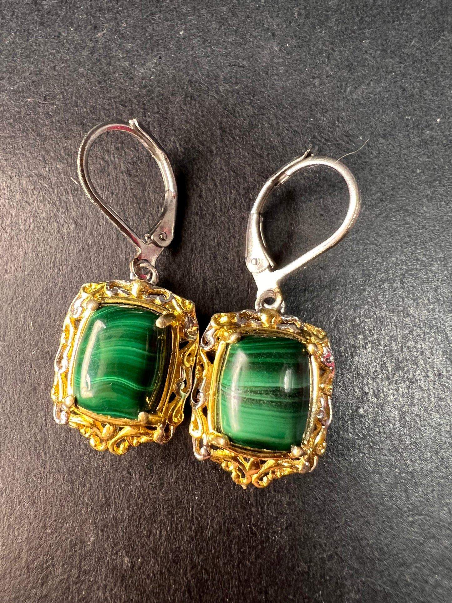 New Karis Platinum & 18K Gold Plated Malachite Leverback Earrings