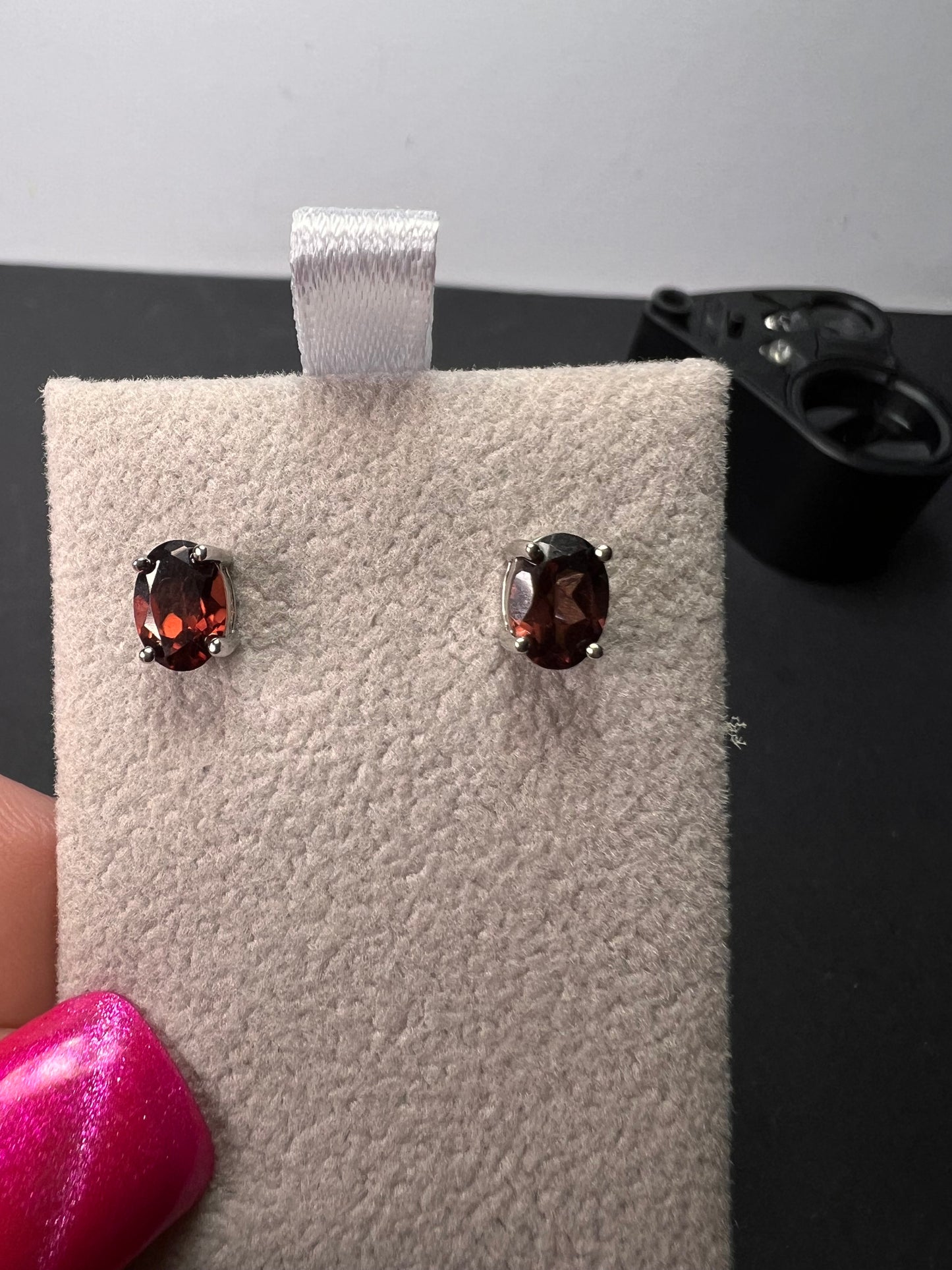 Red zircon sterling silver stud earrings