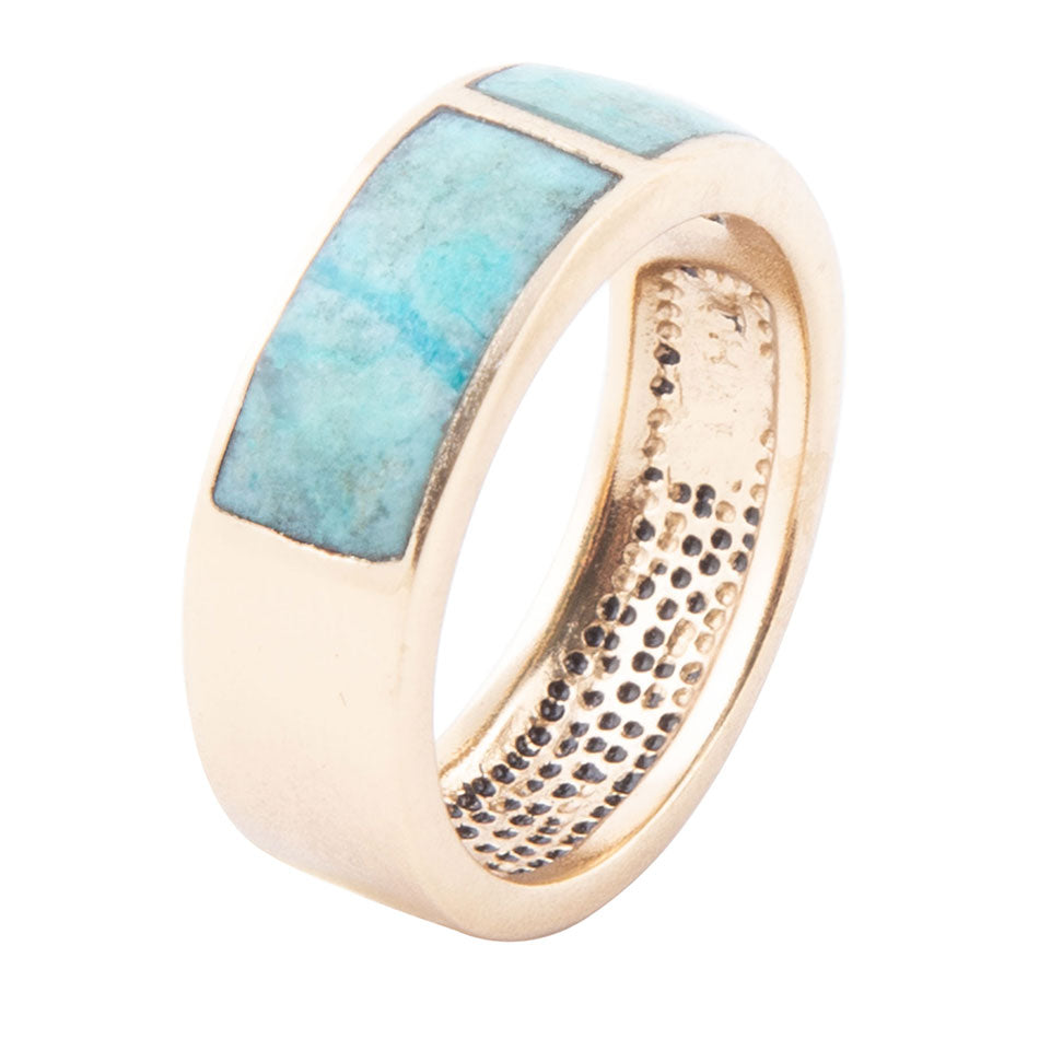 Barse Inlay Blue Chrysocolla and Golden Band Ring