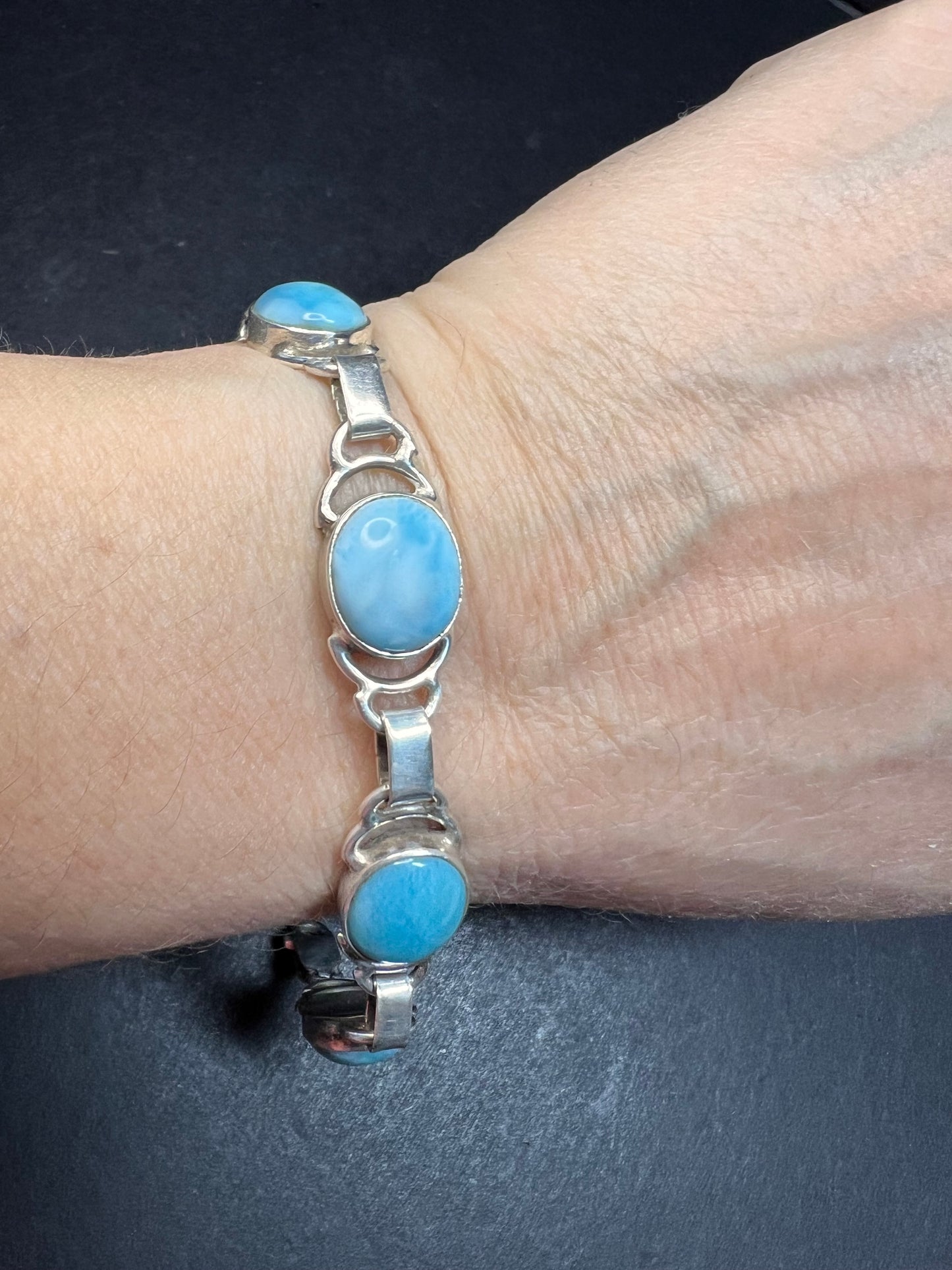 Vintage larimar sterling silver 7.5 inch bracelet