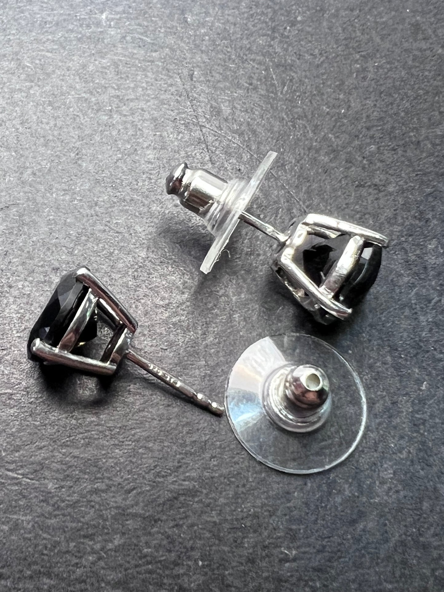 Black spinel Stud Earrings in Platinum Plated Sterling Silver 4.40 ctw