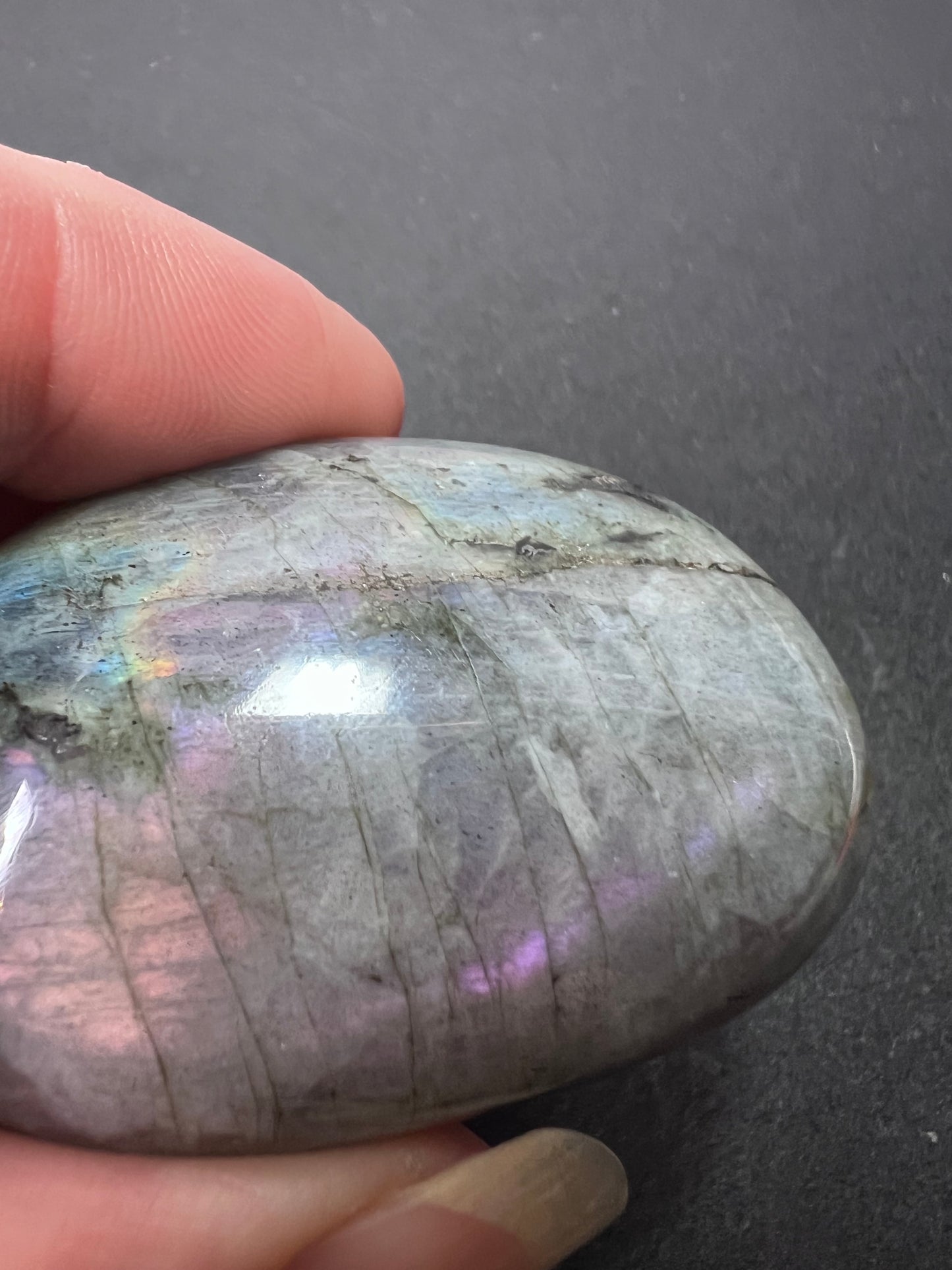 Labradorite with pink and purple rainbow flash