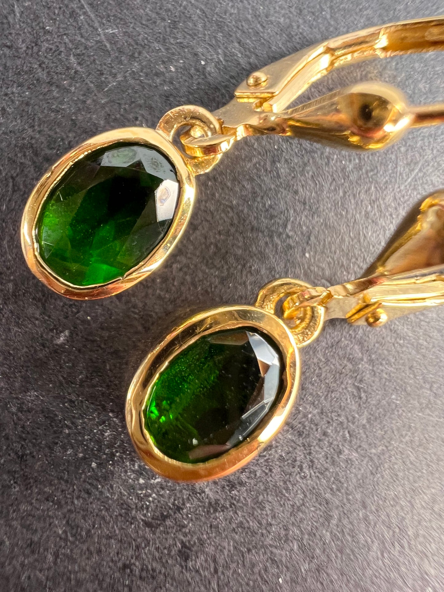 Chrome diopside lever back earrings in gold over sterling silver