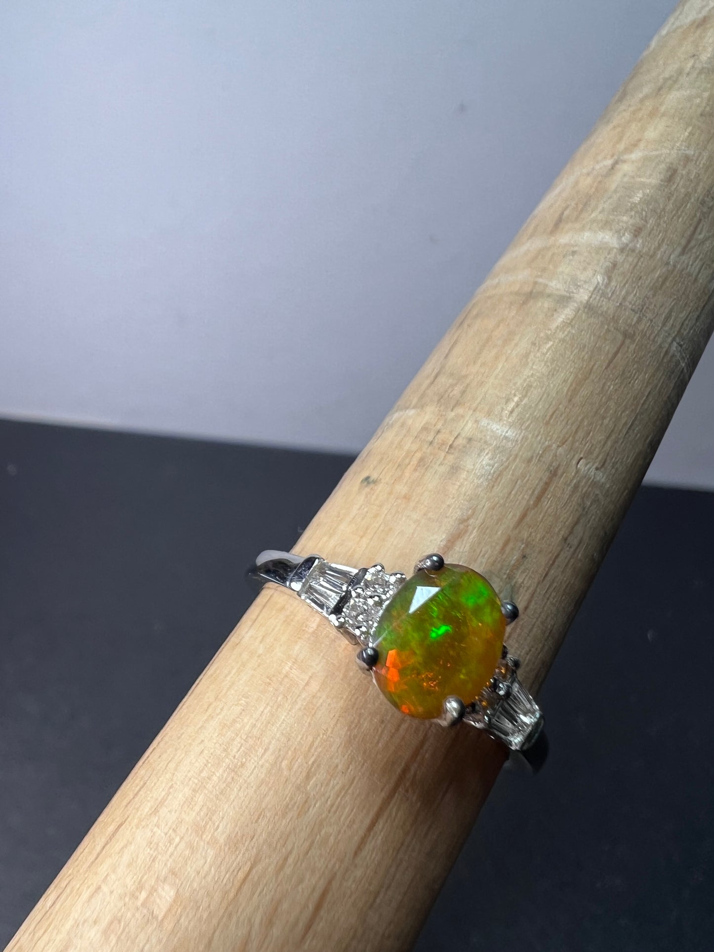 Ethiopian opal and white topaz sterling silver ring size 9