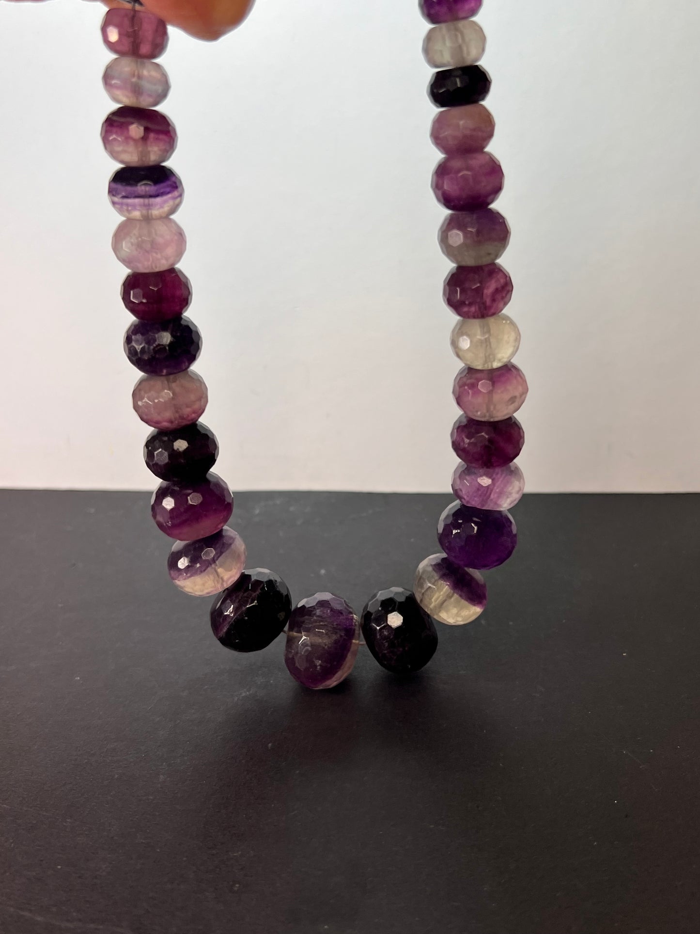 Rainbow and purple fluorite faceted beaded statement necklace with 925 lobster clasp