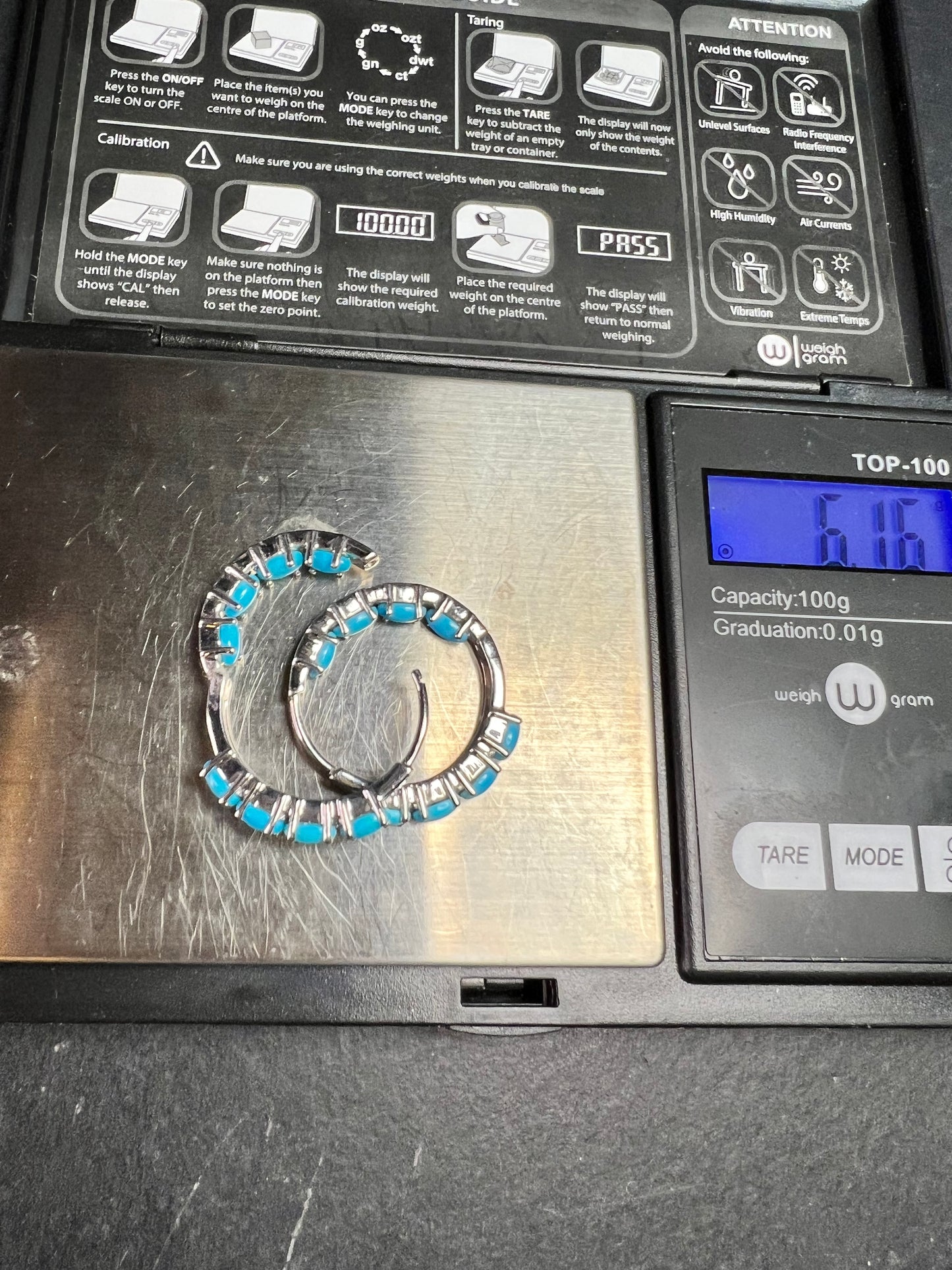 Sterling Silver Turquoise Inside Out Hoop Earrings 925 Estate Like New