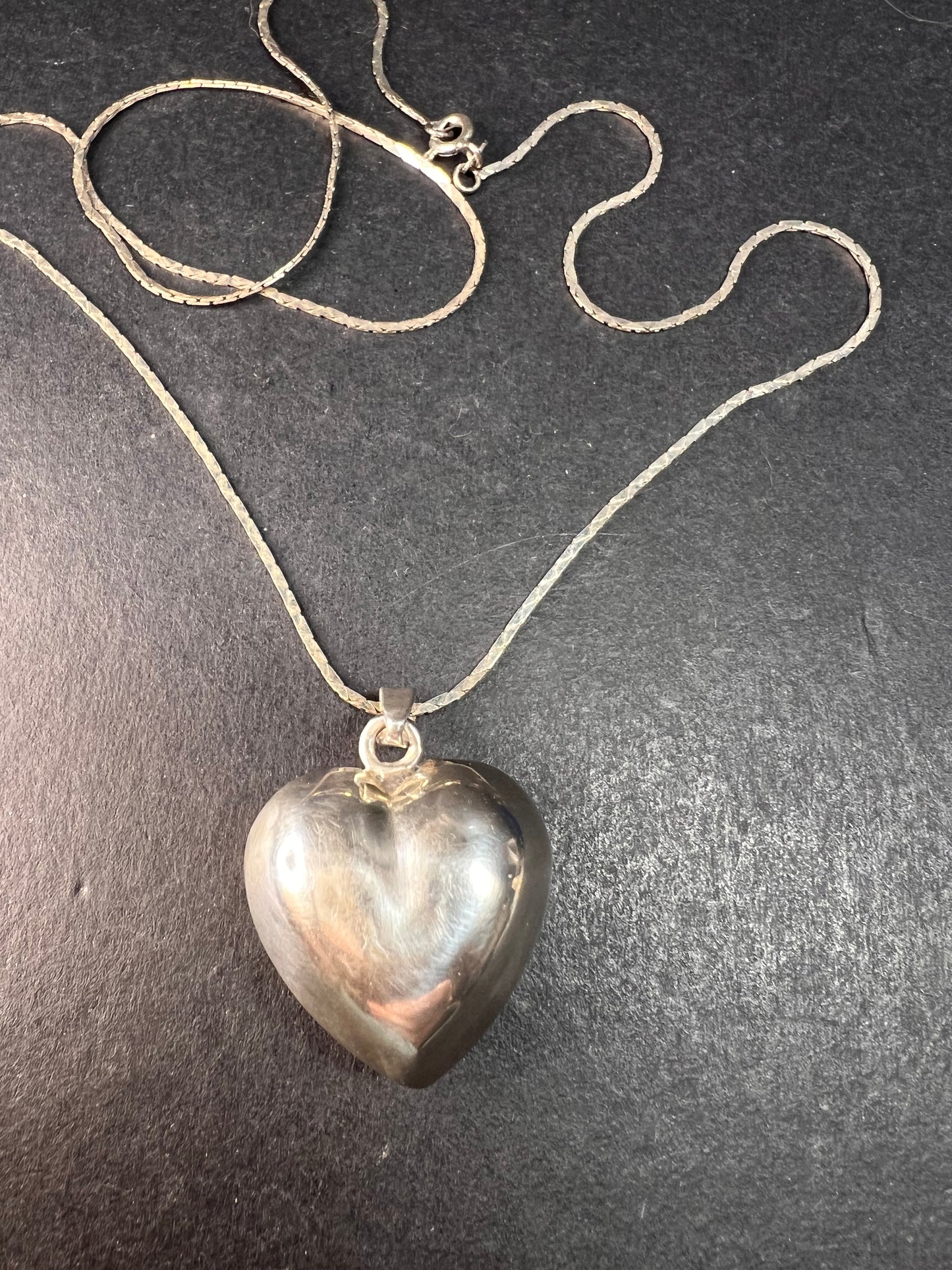 Vintage Sterling Puffy Heart Harmony Pendant on 20” Diamond-Cut Chain
