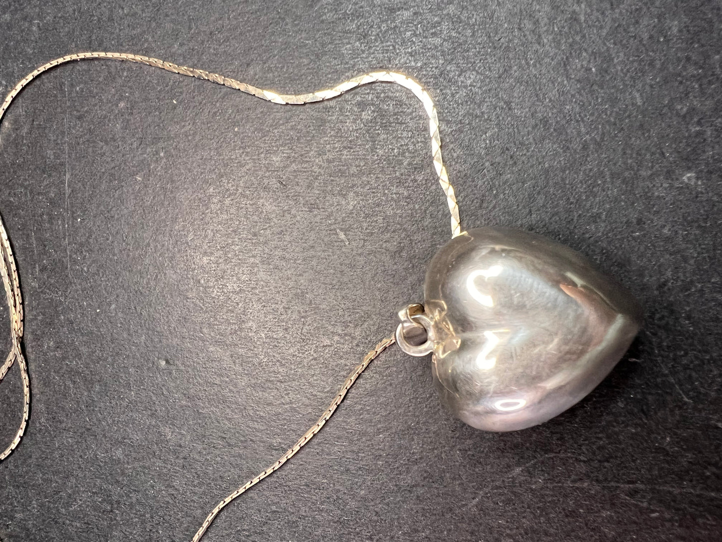 Vintage Sterling Puffy Heart Harmony Pendant on 20” Diamond-Cut Chain