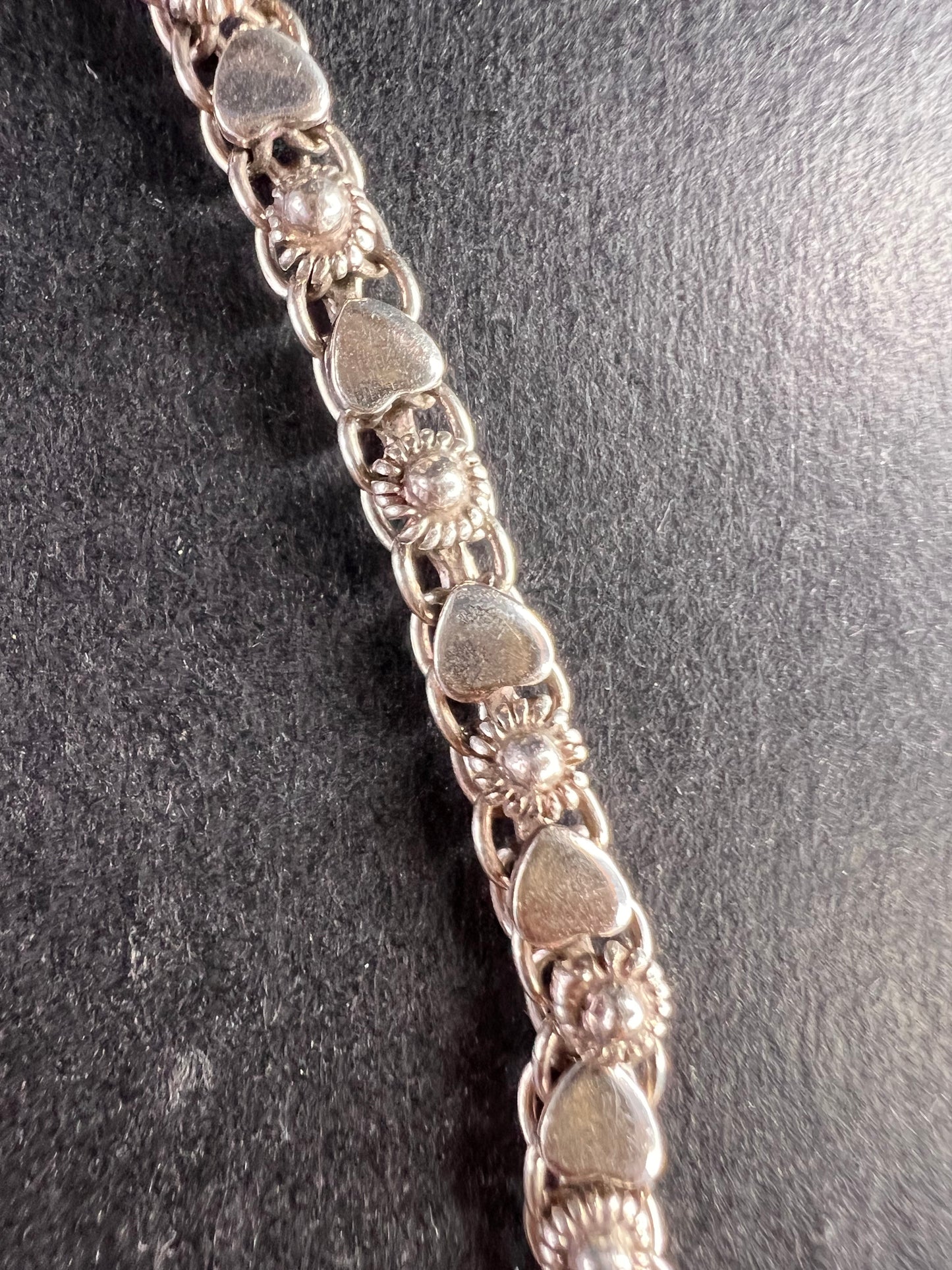 Vintage Cannetille and hearts sterling silver bracelet with charm