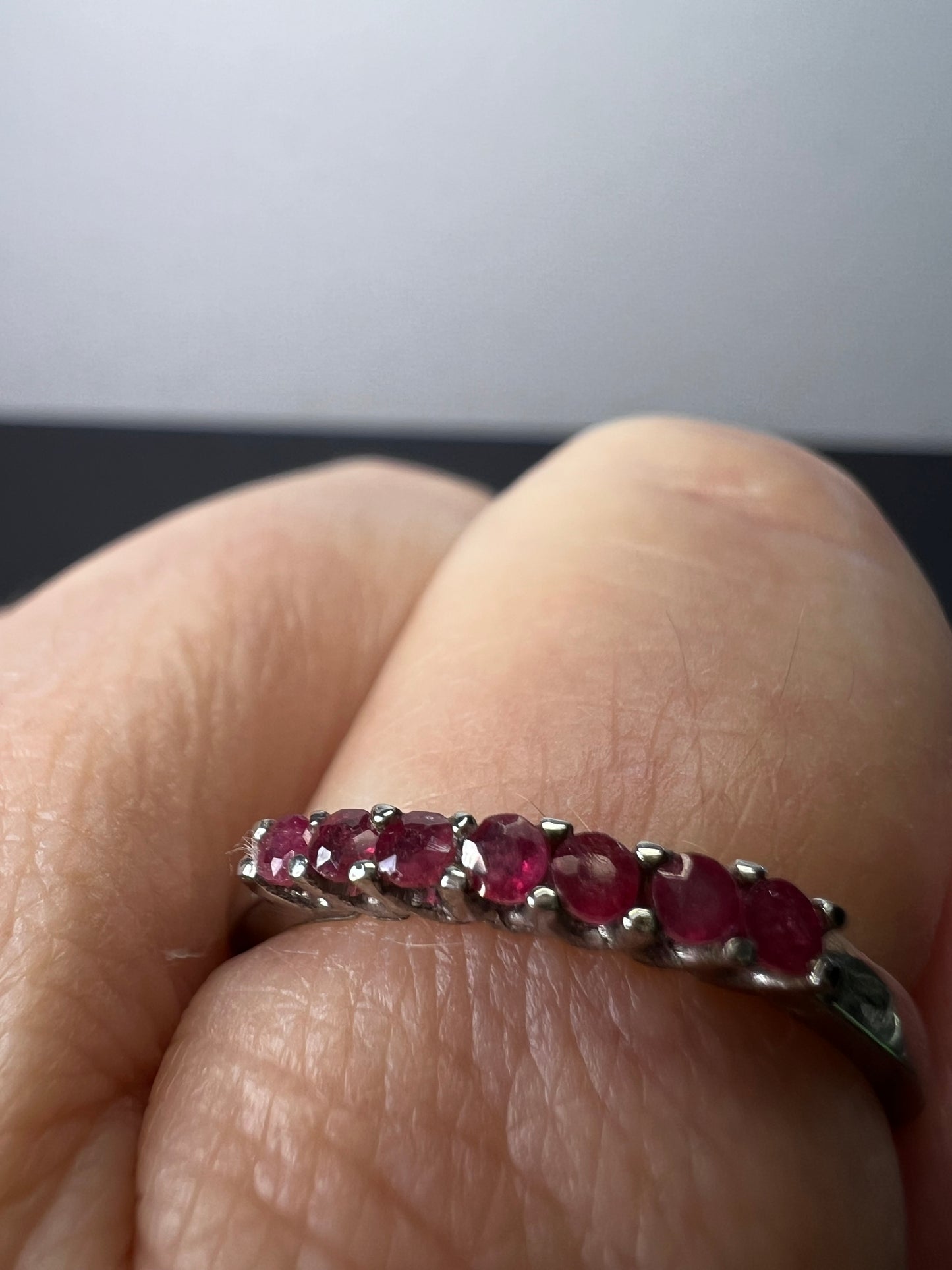 Red spinel stainless steel stacker band ring size 9