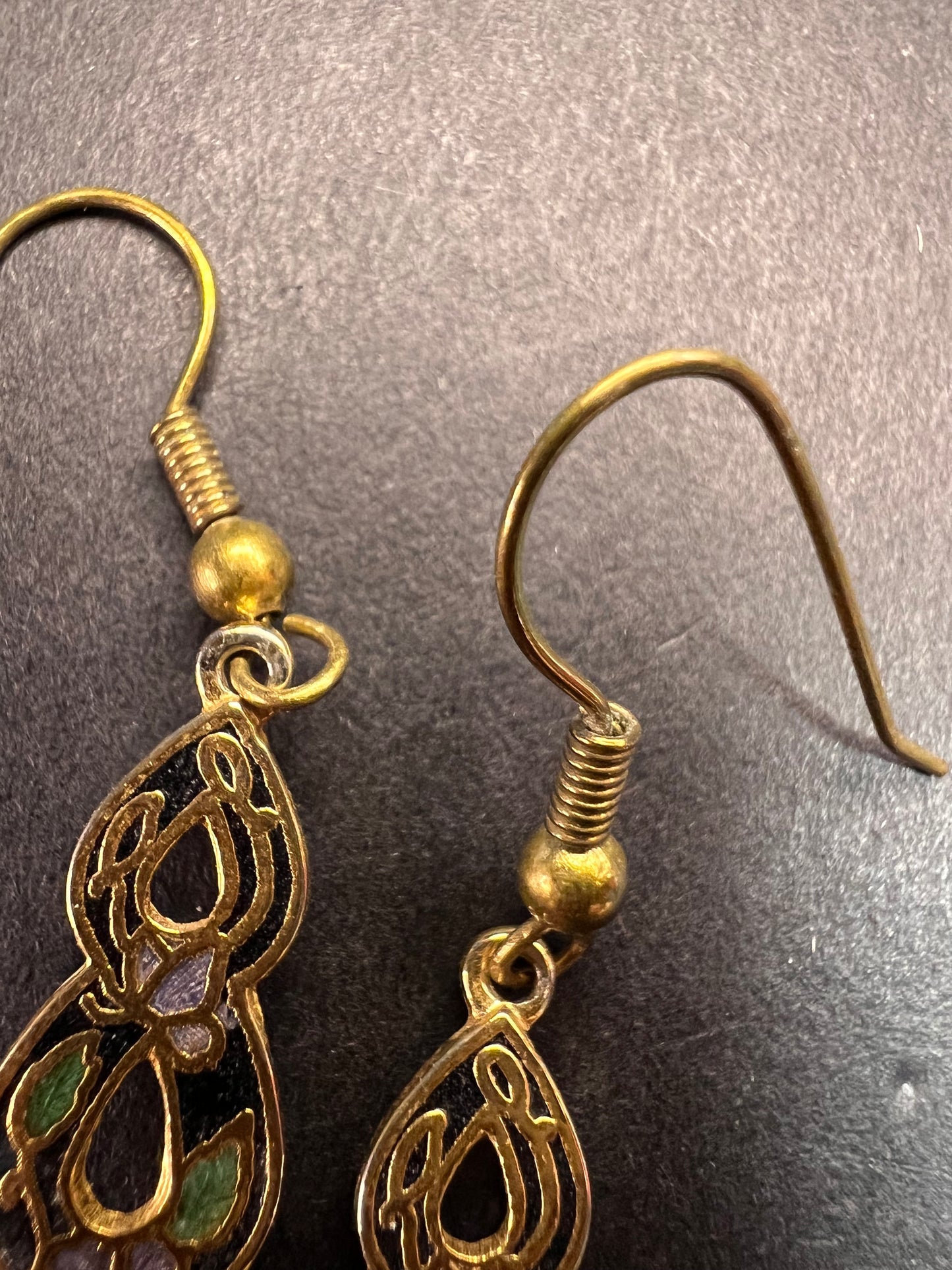 Vintage cloisonné butterfly garden dangling earrings