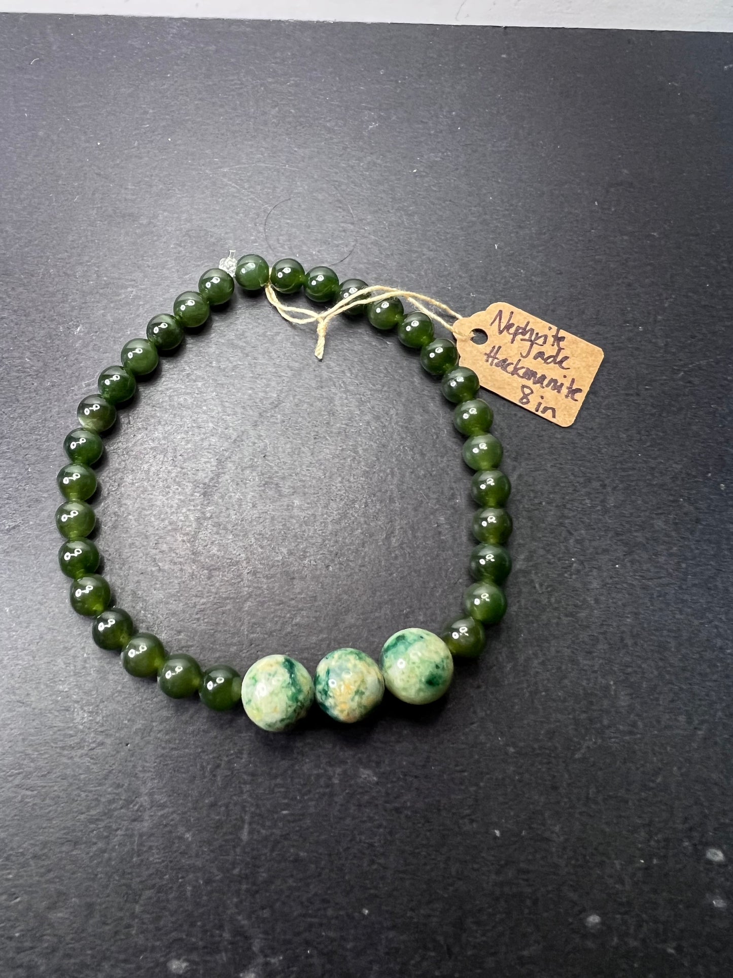 Nephrite Jade and Hackmanite stretch bracelet 8 inch