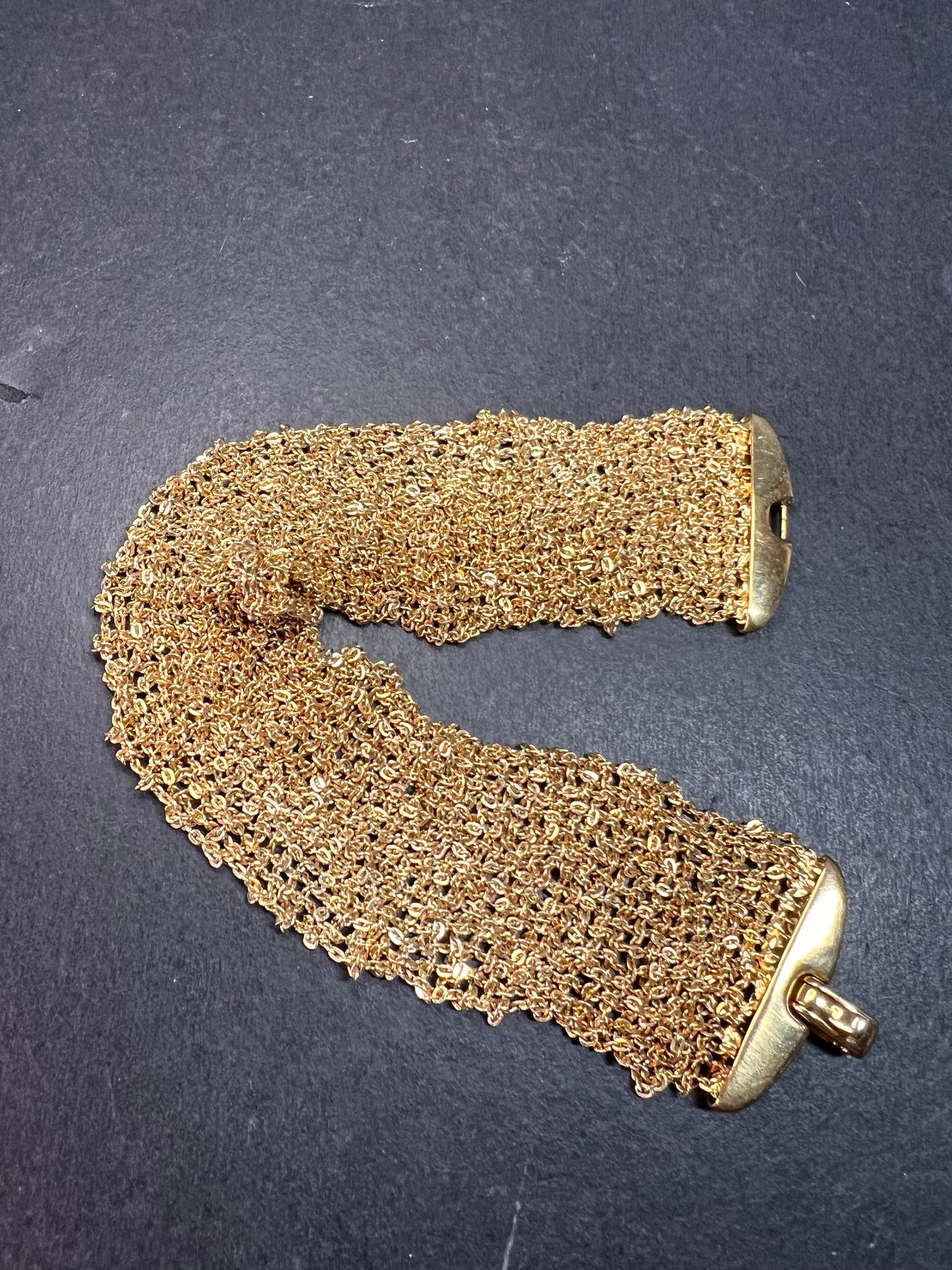Gold plated over bronze mesh italian bracelet