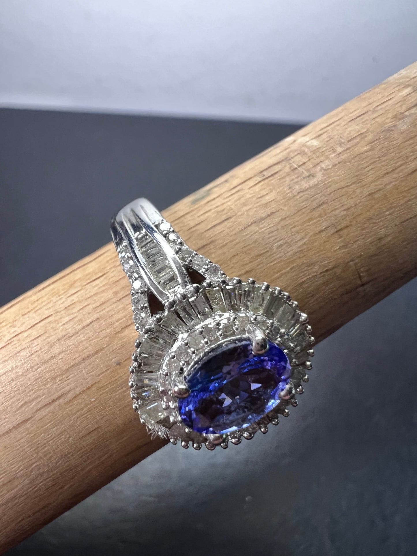 AAA Tanzanite and Diamond  Double Halo Ring in Platinum Over Sterling Silver, Oval Engagement Ring size 10