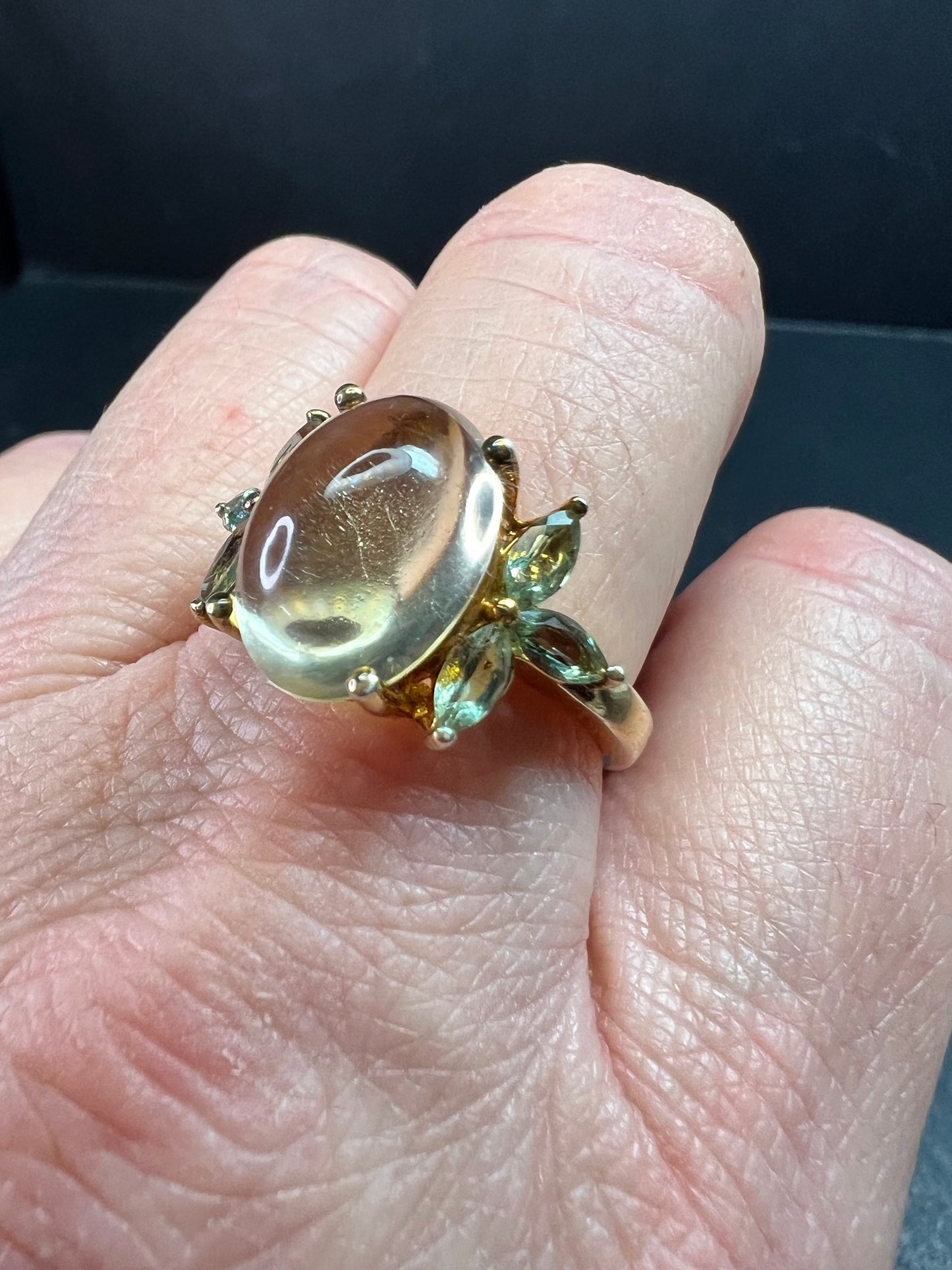 Champagne Quartz & Apatite Vermeil Ring Size 9