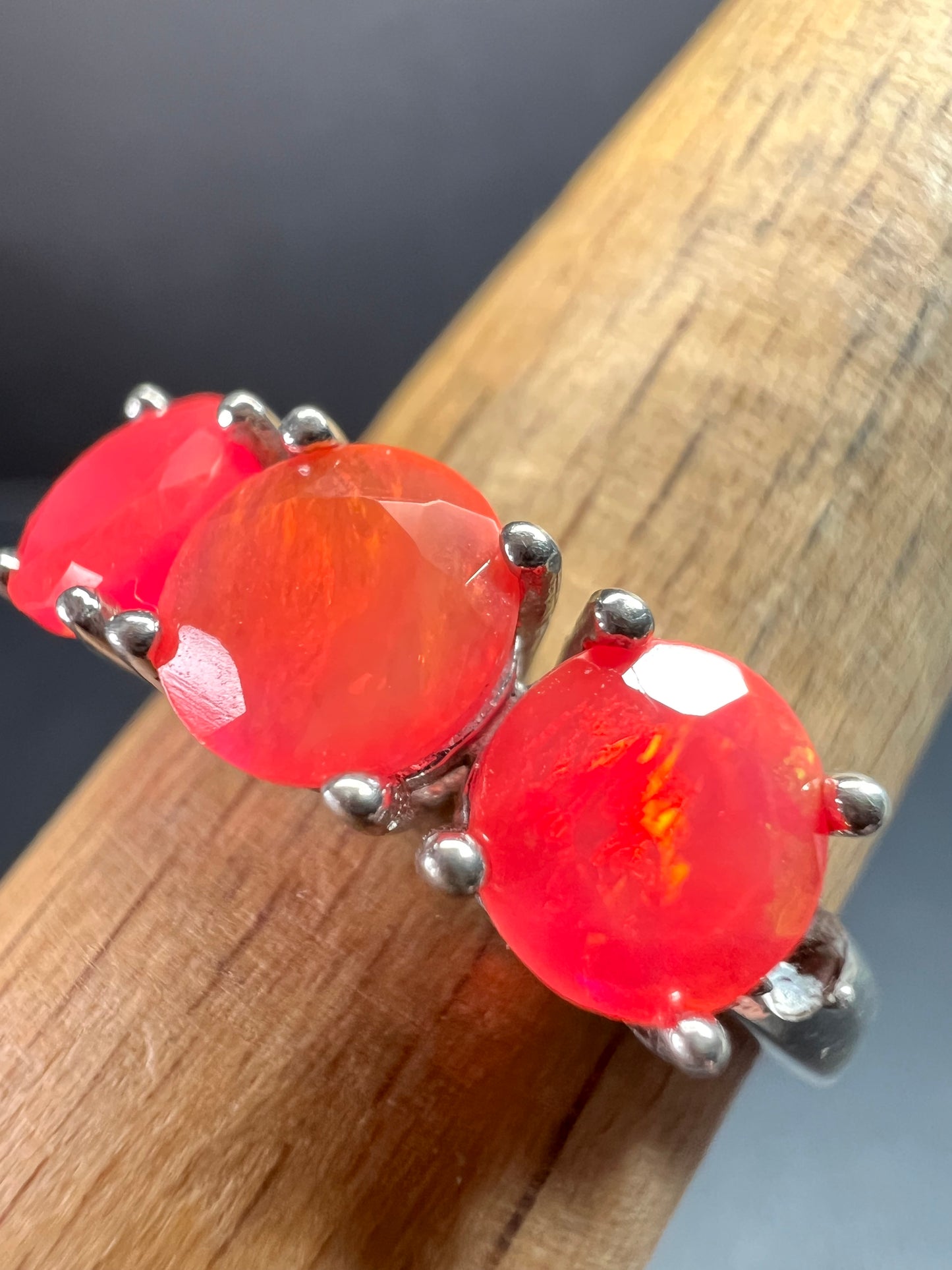 Sterling Silver Neon Pink Opal Ring Size 9 Topaz 925