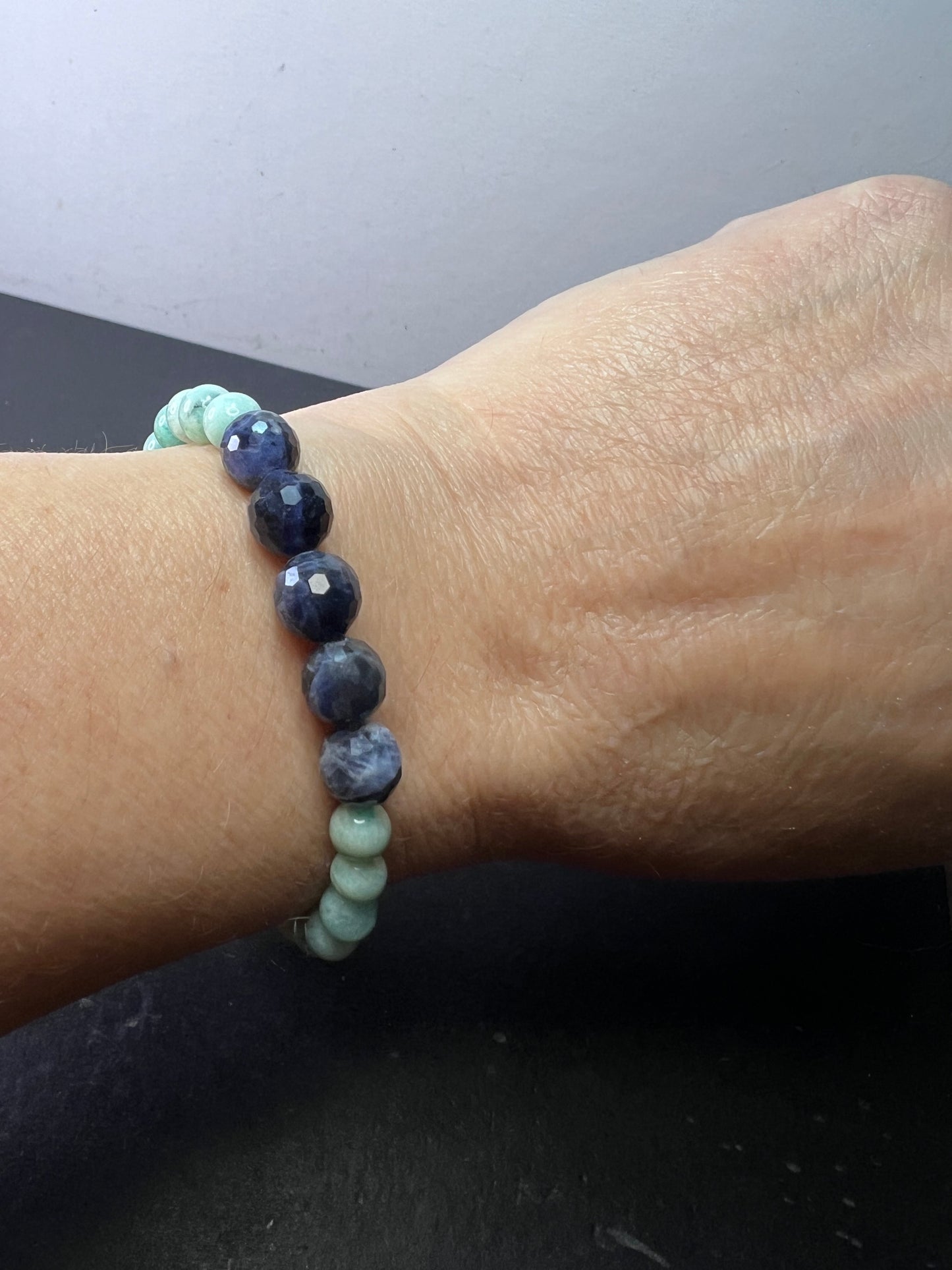 Amazonite and sodalite stretch bracelet 7 inch