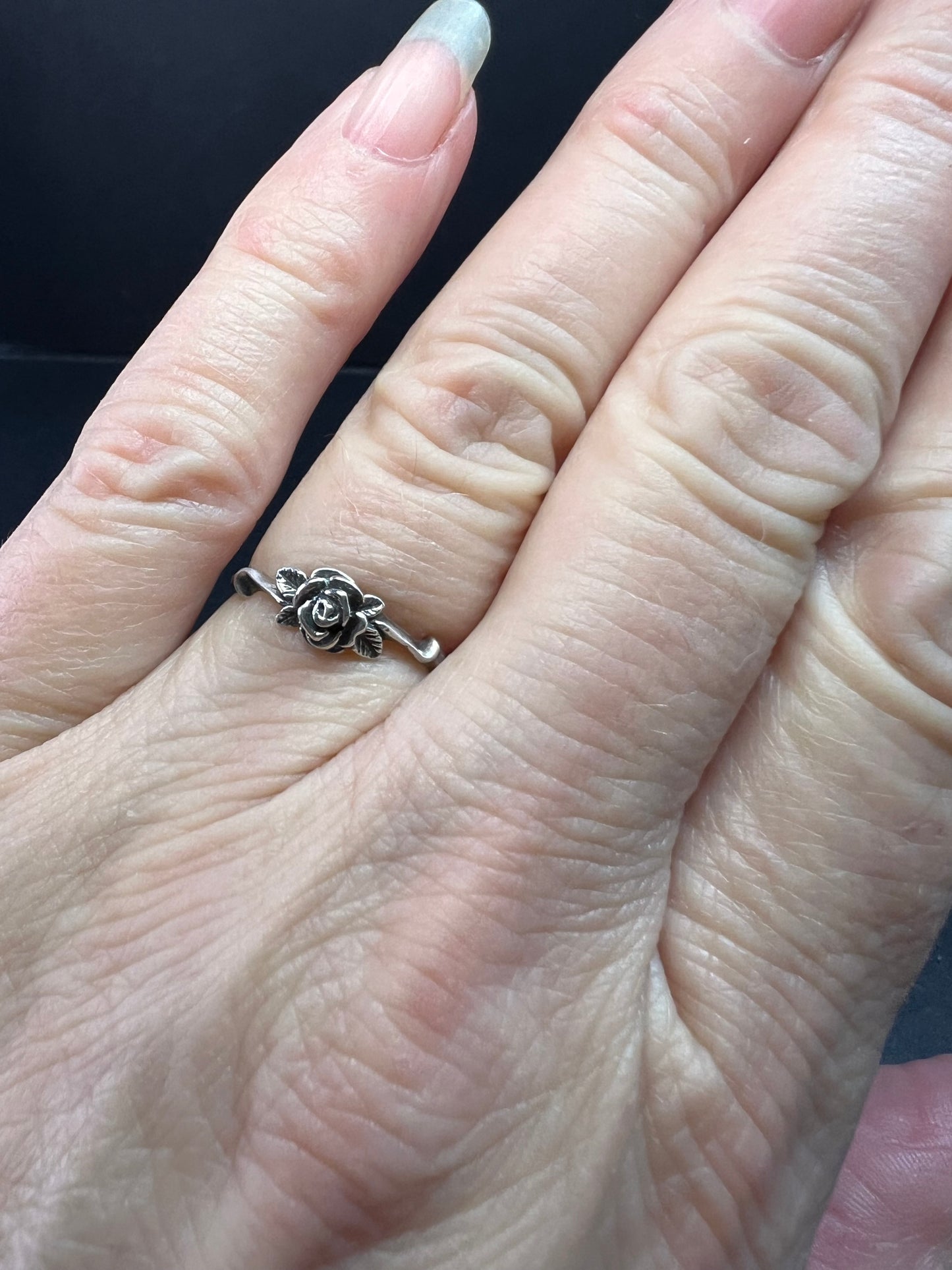 Vintage sterling silver rose ring size 7