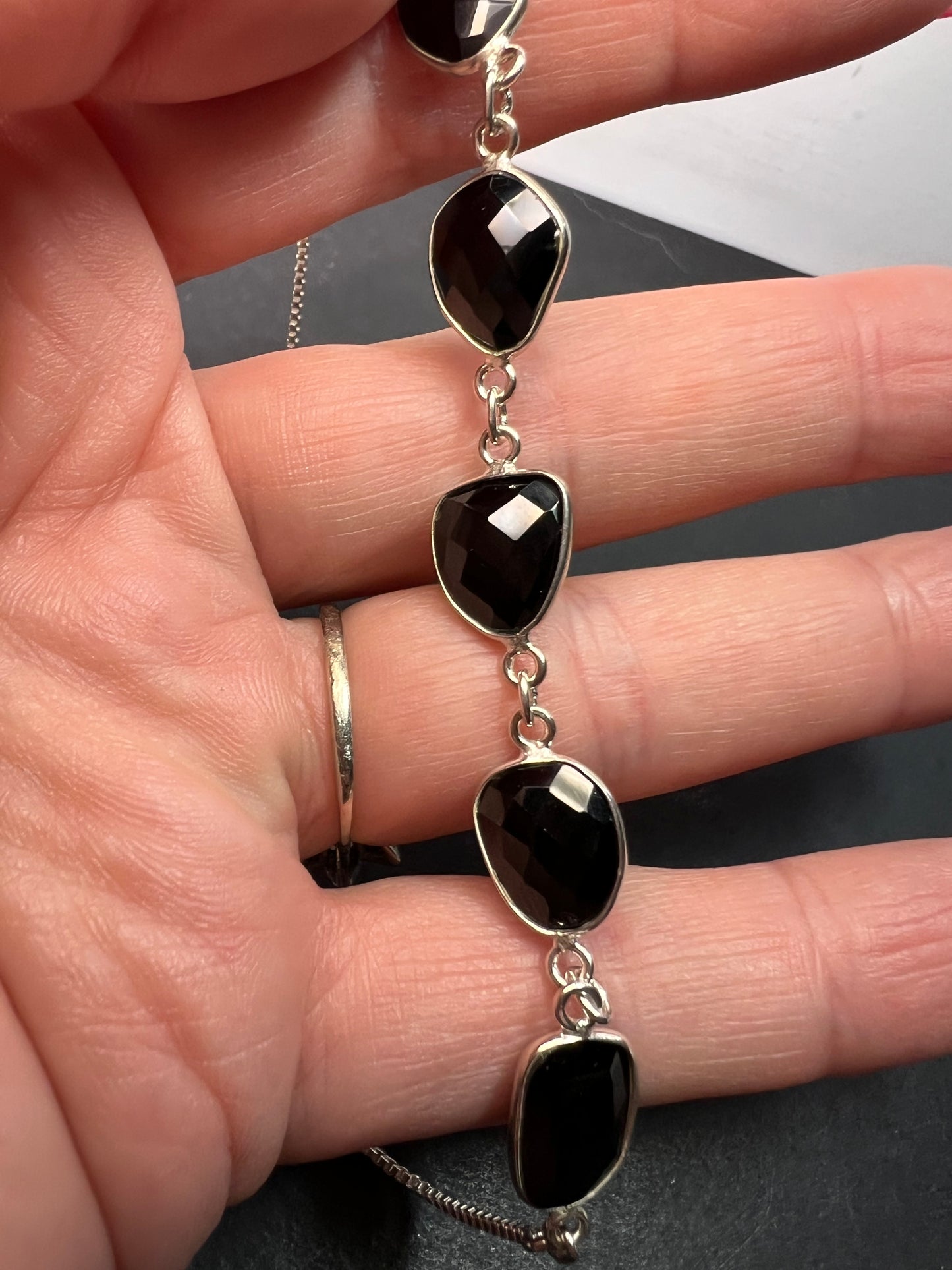 Black spinel and sterling silver bolo bracelet *NEW*