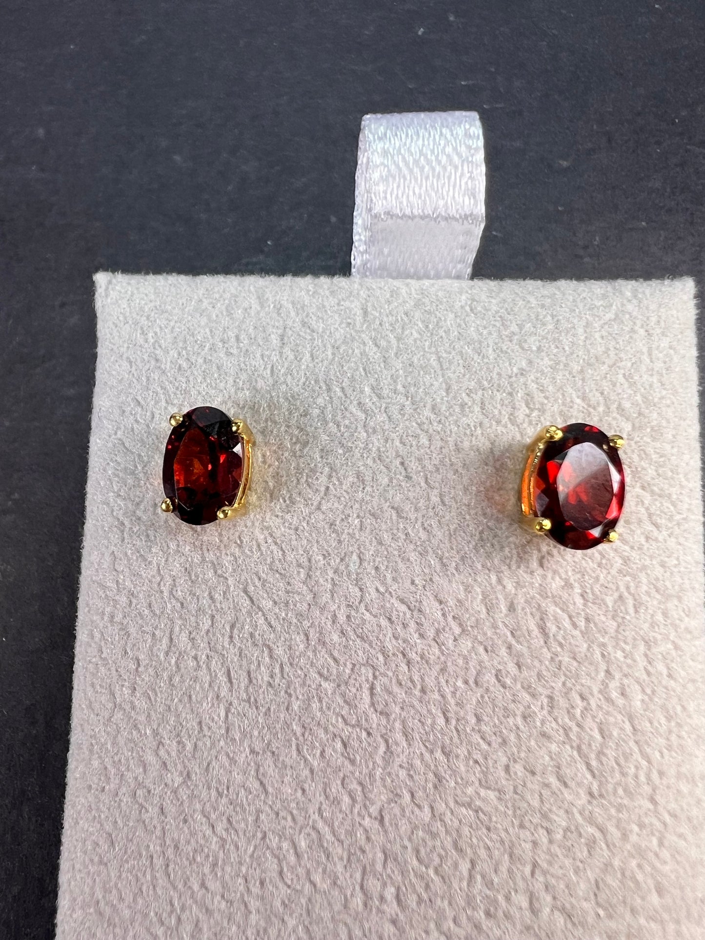 Mozambique garnet stud earrings in 14k yellow gold over sterling silver 2.0 ctw