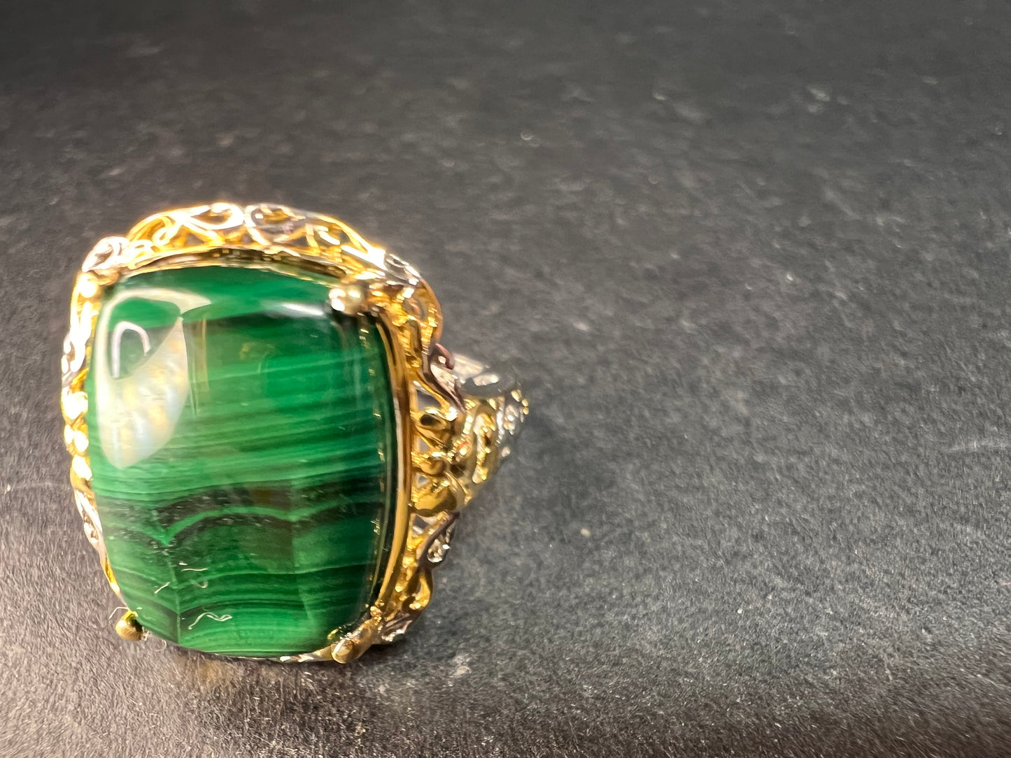 Karis Platinum & 18K Gold Plated Malachite Statement Ring Size 7